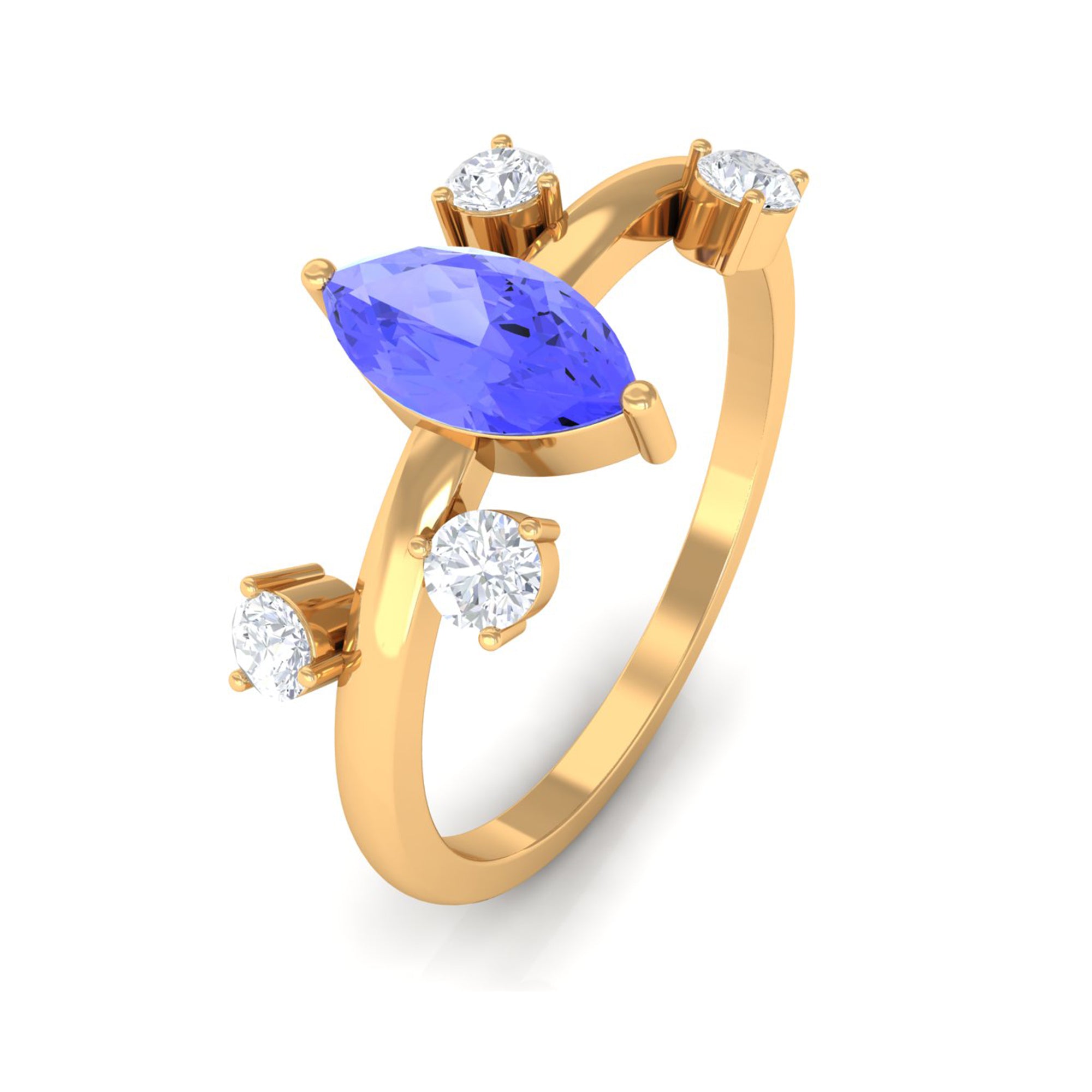 1 CT Marquise Tanzanite Minimal Solitaire Ring with Scatter Diamond AAA - Rosec Jewels