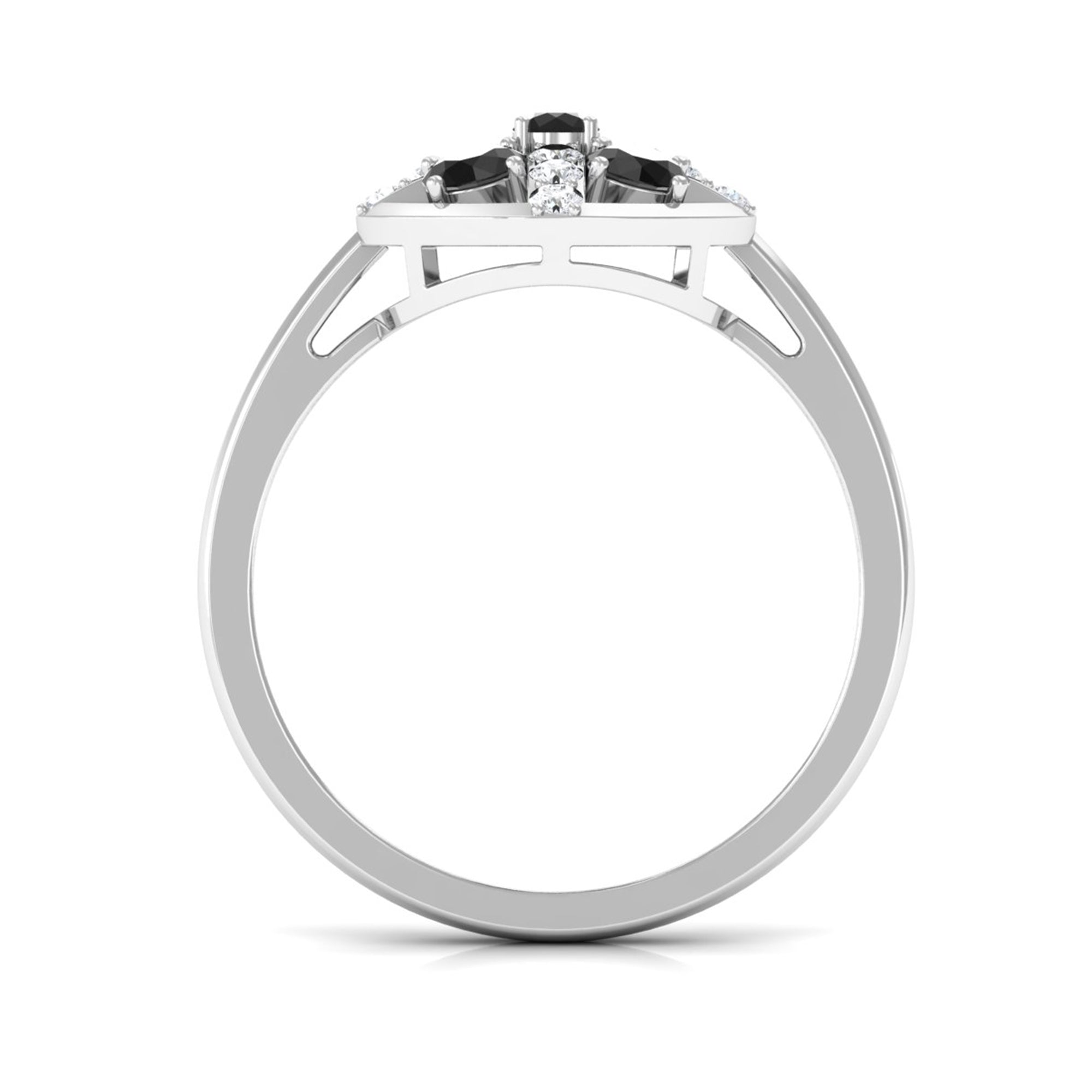 3/4 CT Black Spinel and Diamond Contemporary Ring AAA - Rosec Jewels