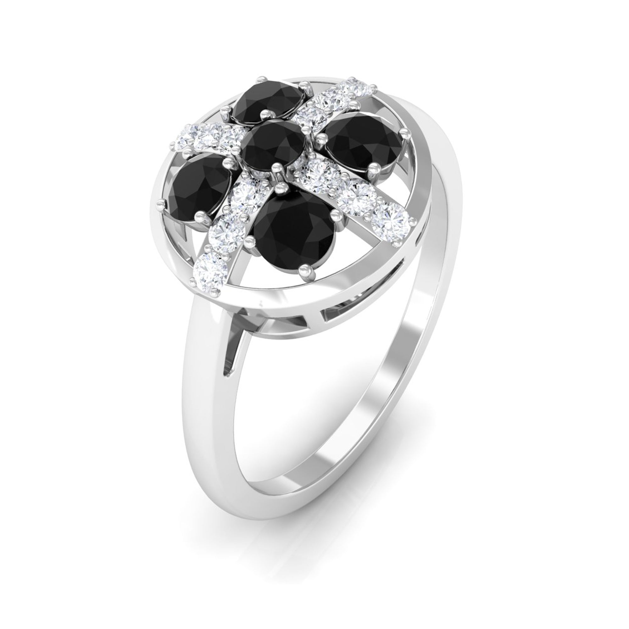 3/4 CT Black Spinel and Diamond Contemporary Ring AAA - Rosec Jewels