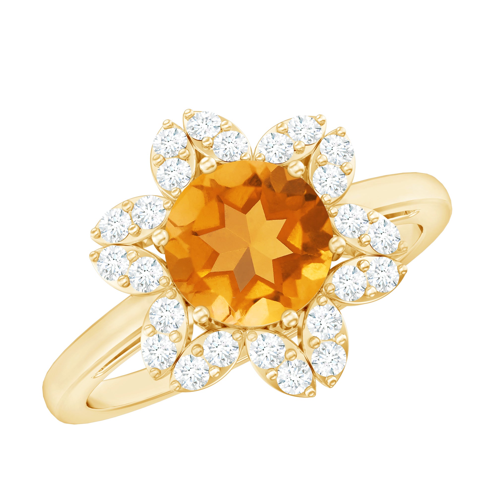 Natural Citrine Floral Engagement Ring with Diamond AAA - Rosec Jewels