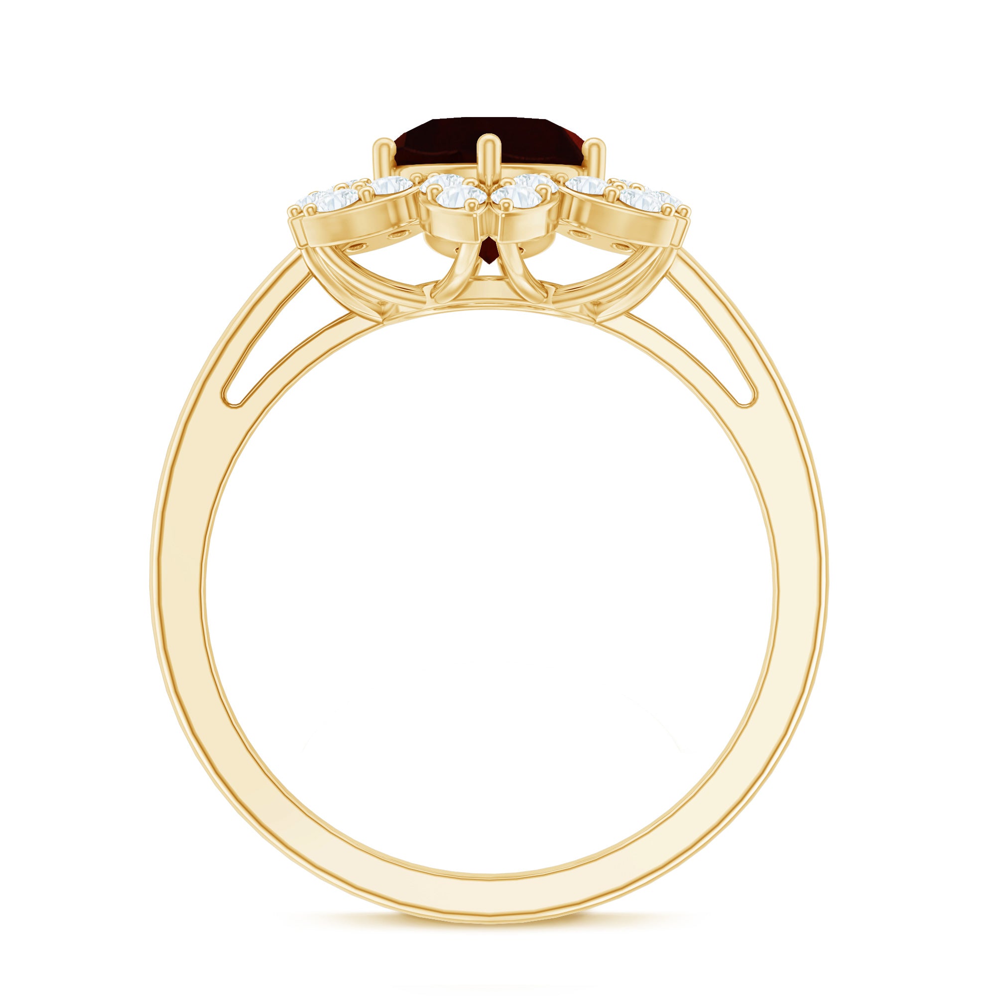 Certified Natural 8mm Garnet Flower Engagement Ring with Diamond AAA - Rosec Jewels