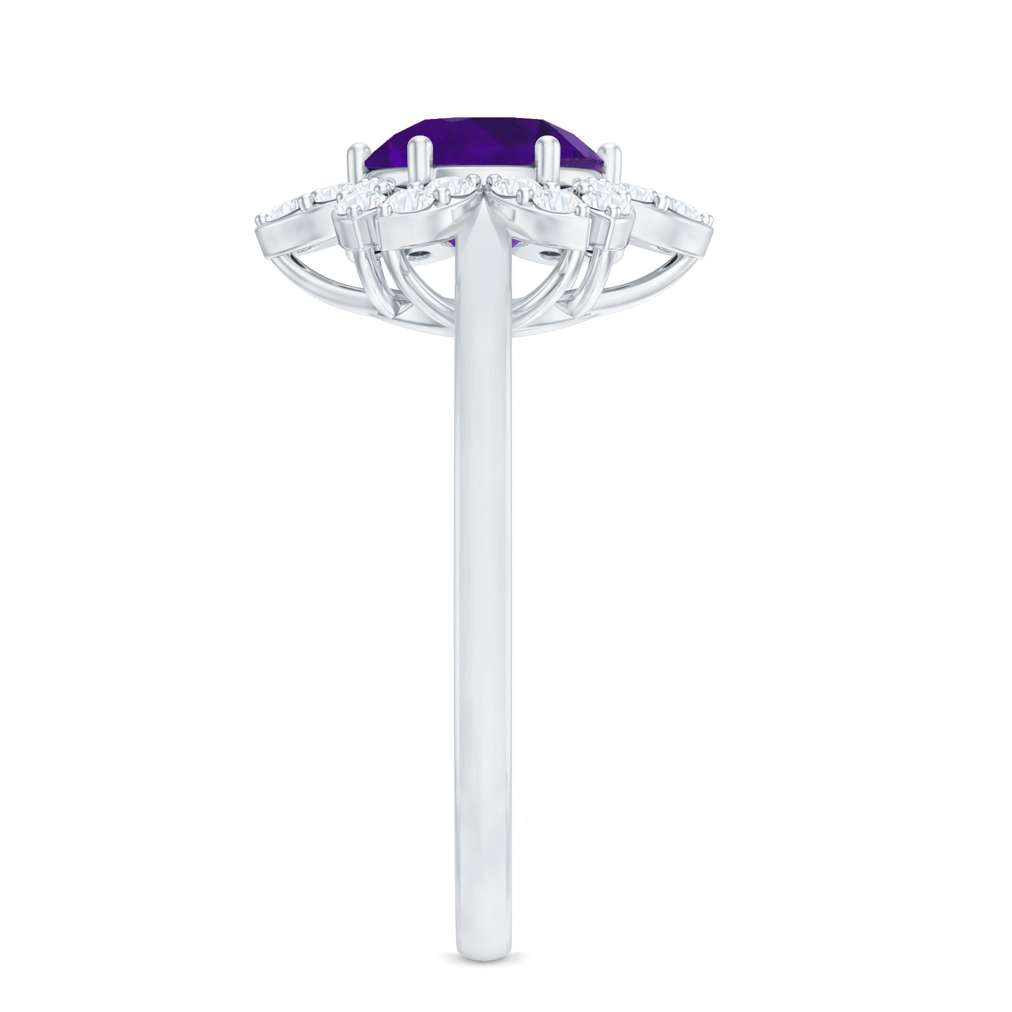 Round Amethyst Flower Engagement Ring with Diamond AAA - Rosec Jewels