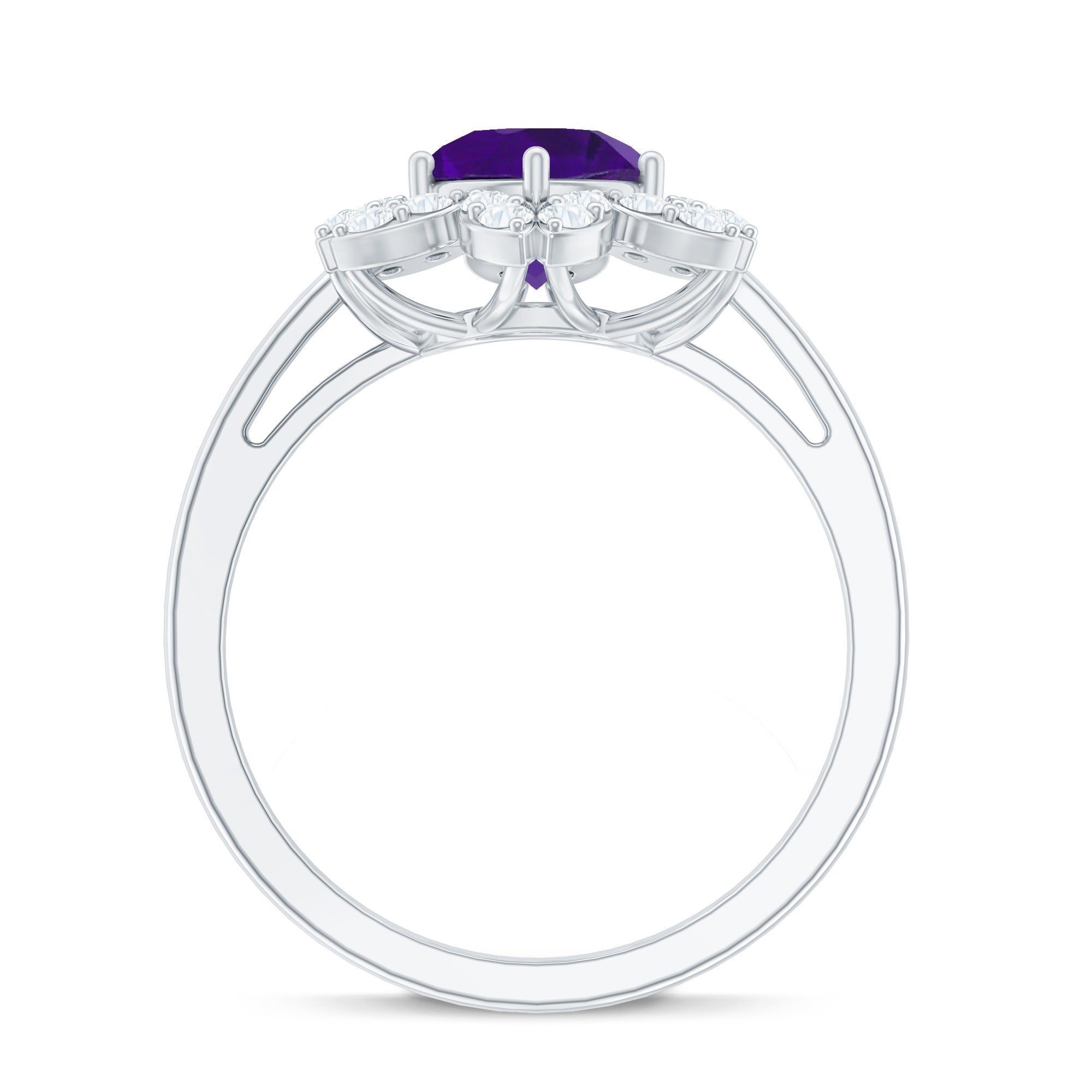 Round Amethyst Flower Engagement Ring with Diamond AAA - Rosec Jewels