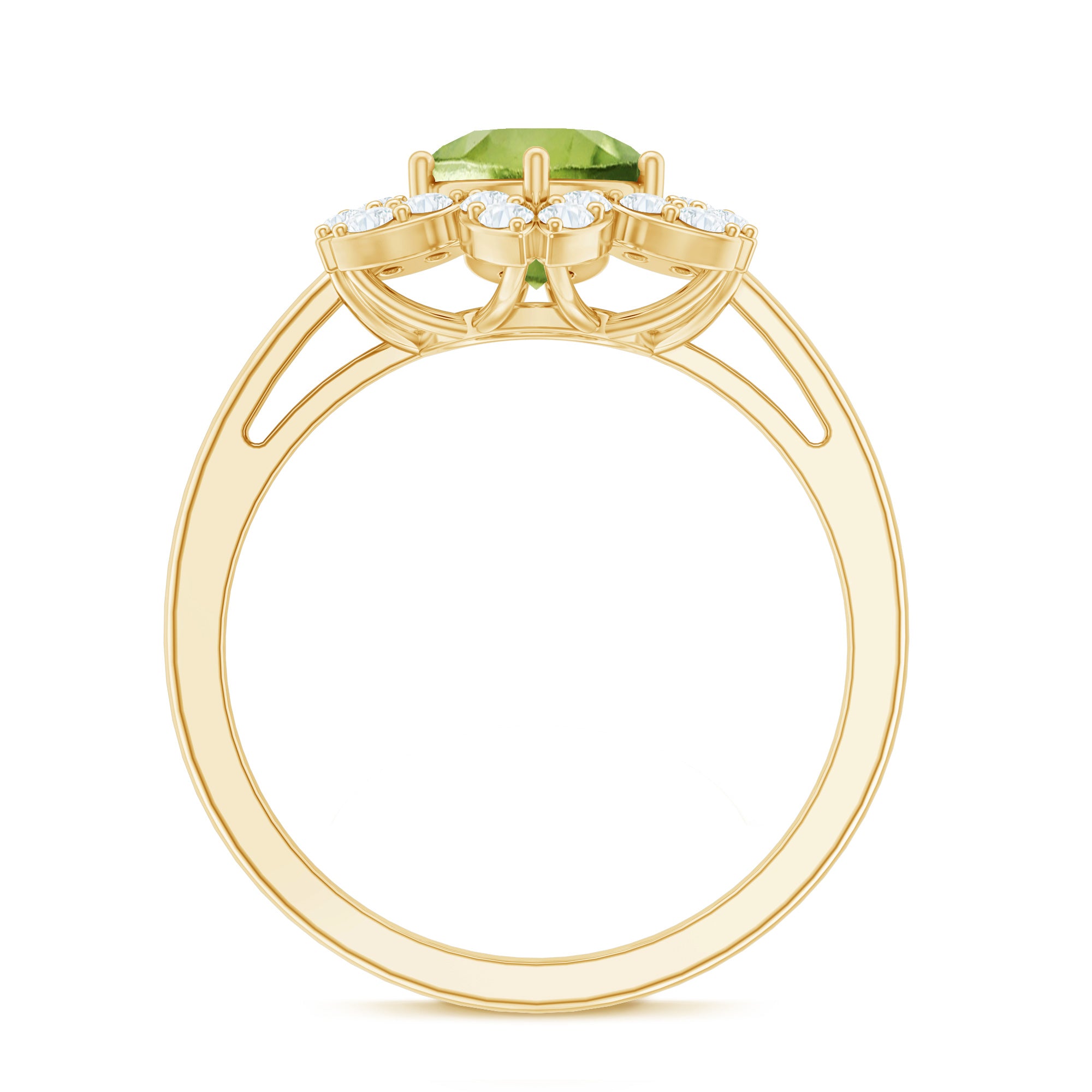 2 Carat Natural Peridot Flower Engagement Ring with Diamond AAA - Rosec Jewels