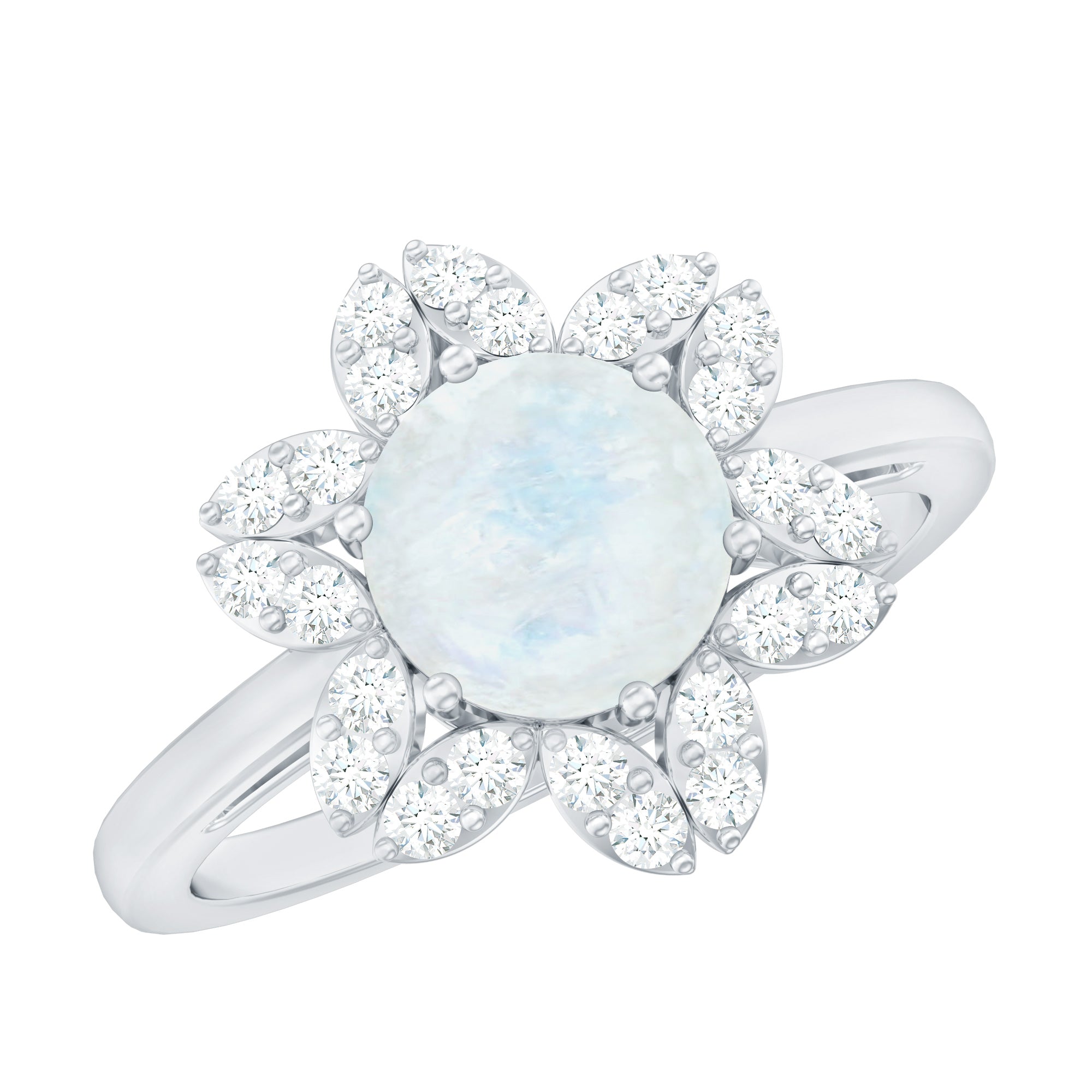 1.25 CT Moonstone and Diamond Floral Halo Ring