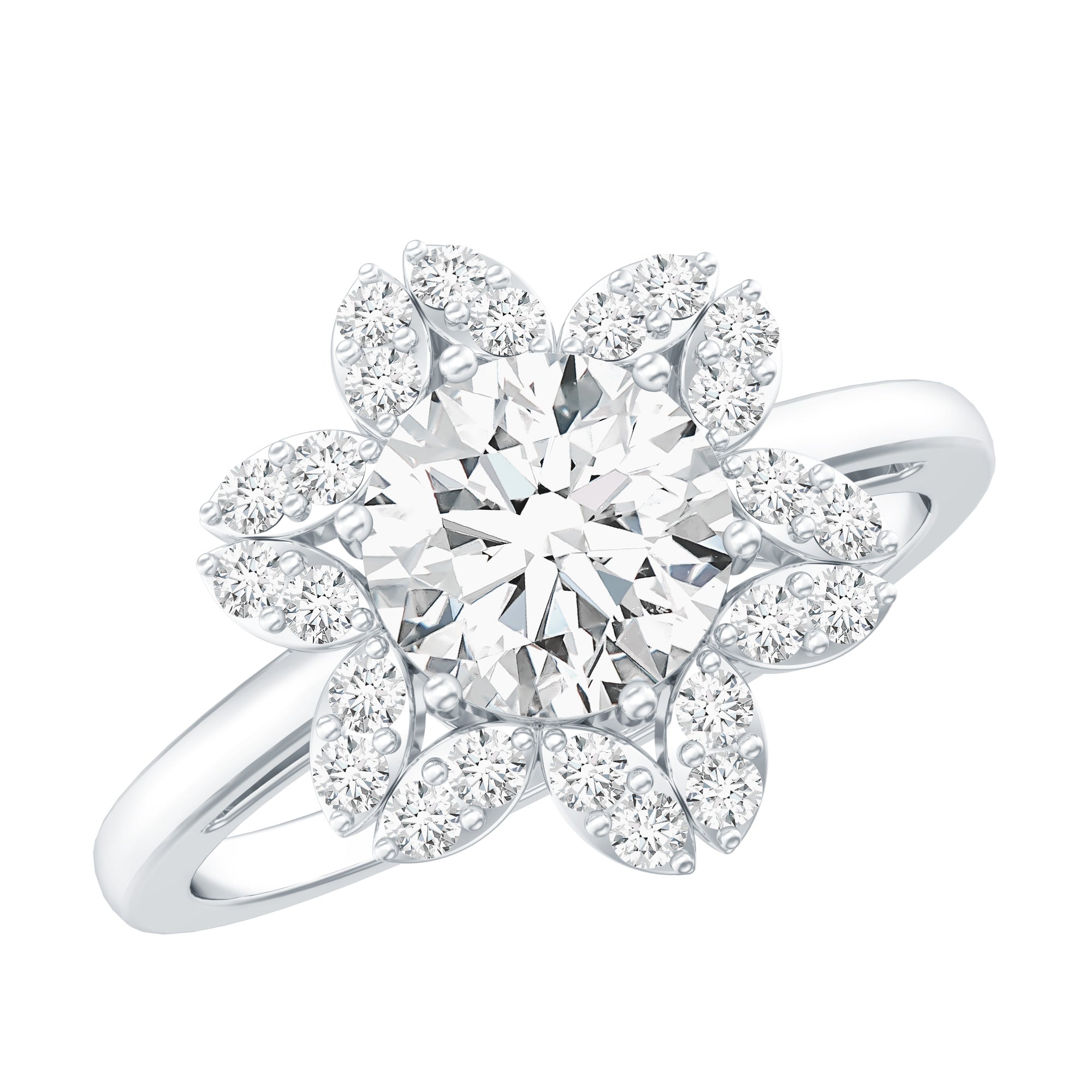Certified Moissanite Flower Halo Engagement Ring for Women D-VS1 - Rosec Jewels