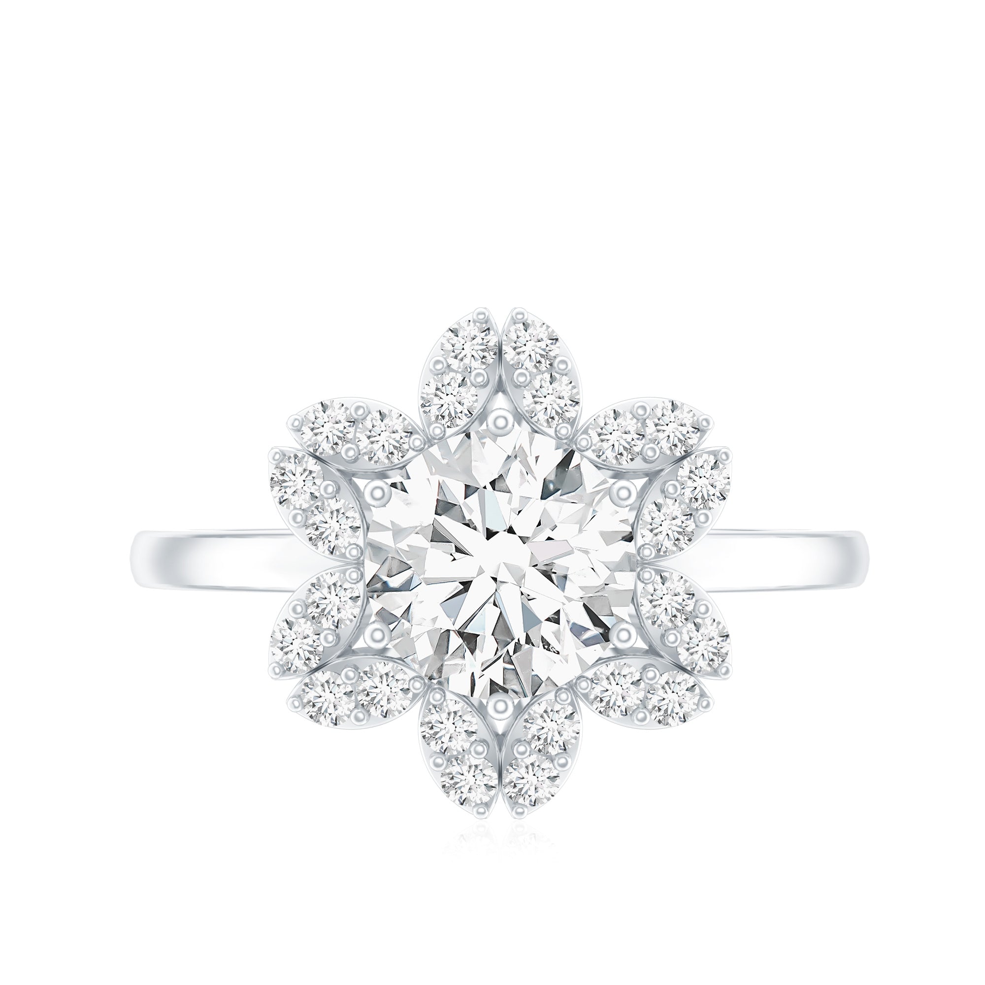 Certified Moissanite Flower Halo Engagement Ring for Women D-VS1 - Rosec Jewels