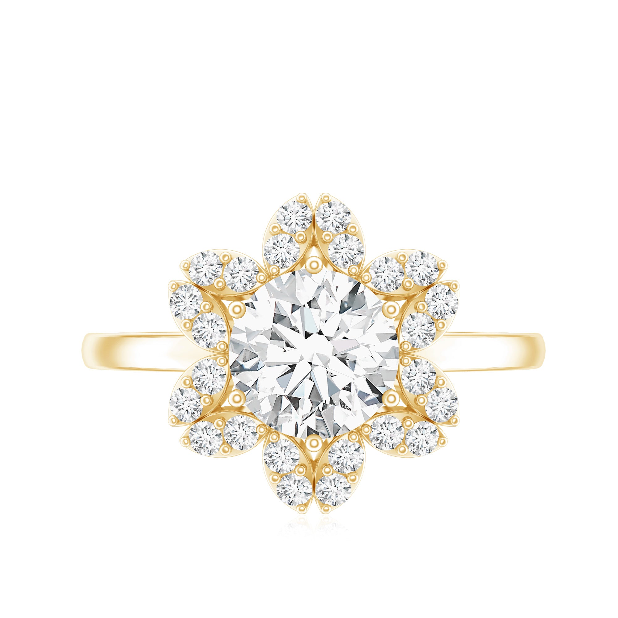 Certified Moissanite Flower Halo Engagement Ring for Women D-VS1 - Rosec Jewels