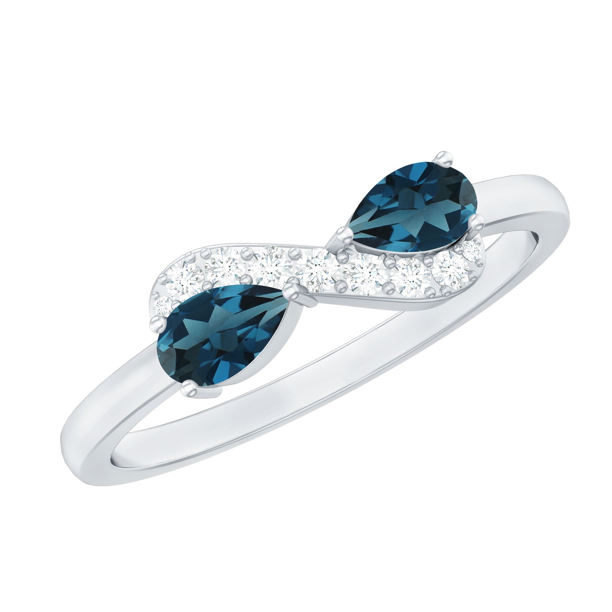 Rosec Jewels-Pear Shape London Blue Topaz Infinity Promise Ring with Diamond