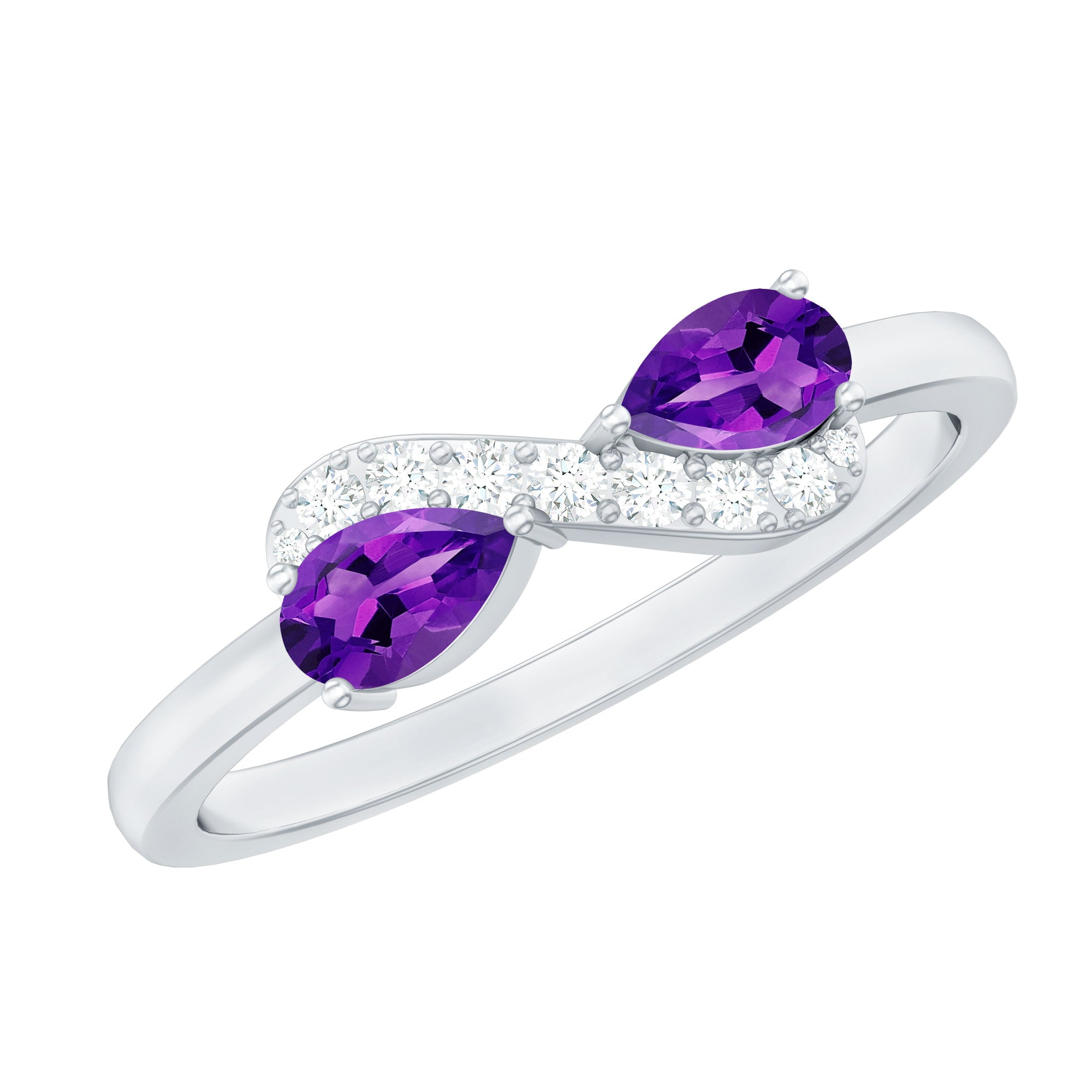 1/2 CT Pear Amethyst Infinity Promise Ring with Diamond