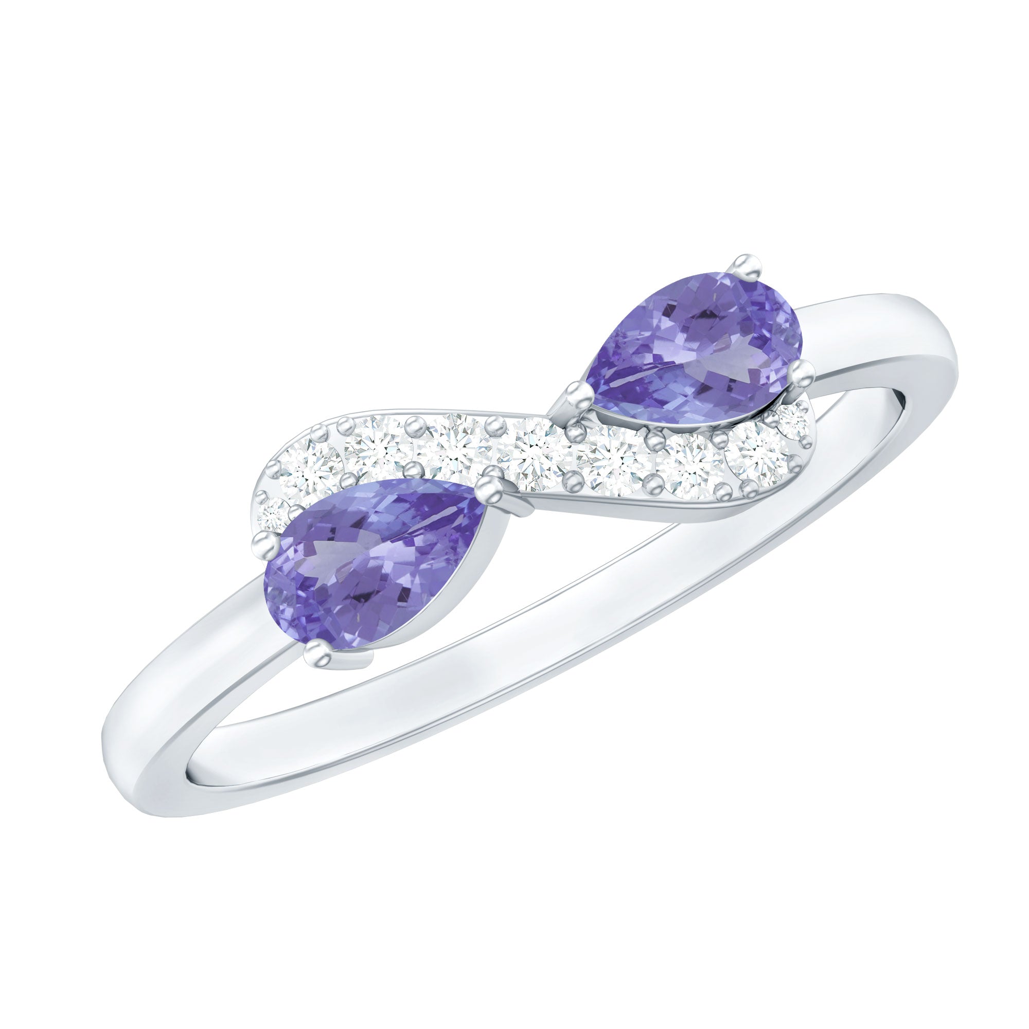 Rosec Jewels-Real Tanzanite 2 Stone Promise Ring with Diamond