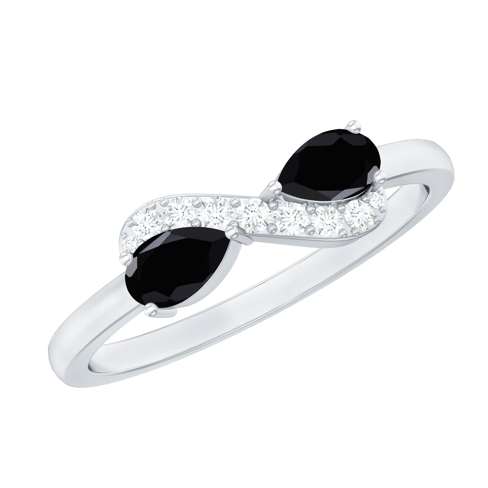 Black Onyx and Diamond Infinity Promise Ring AAA - Rosec Jewels