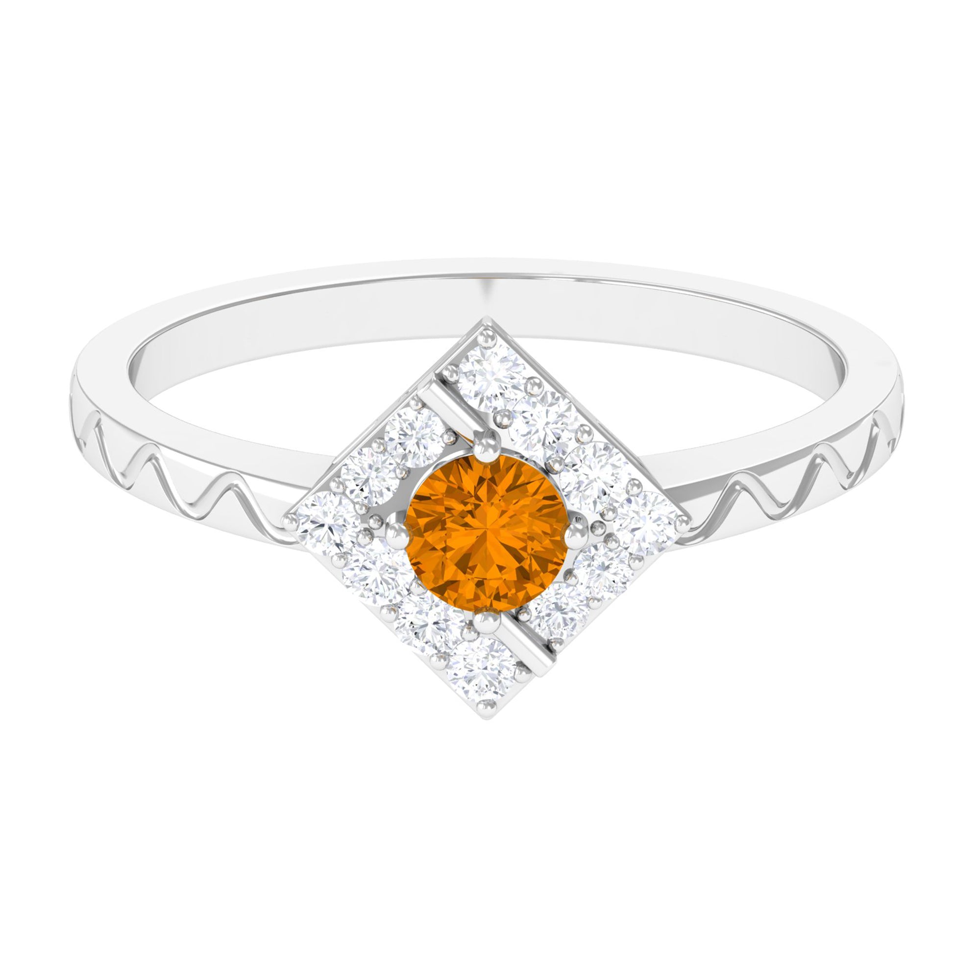 0.50 CT Round Shape Citrine Minimal Textured Ring with Diamond