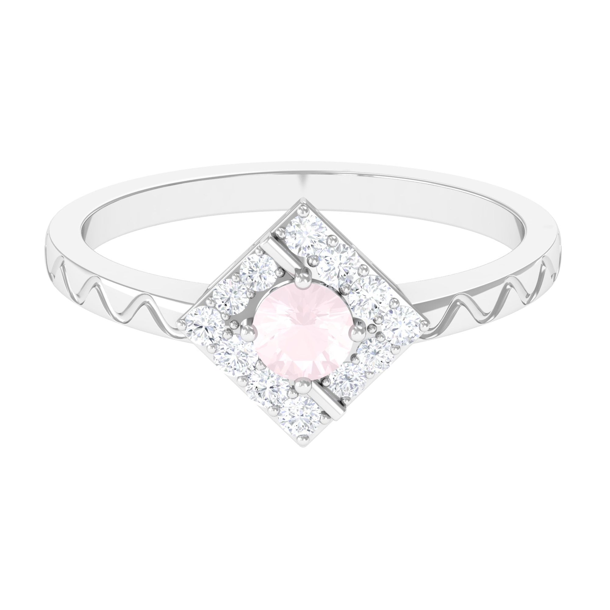0.50 CT Rose Quartz Minimal Textured Ring with Diamond Accent