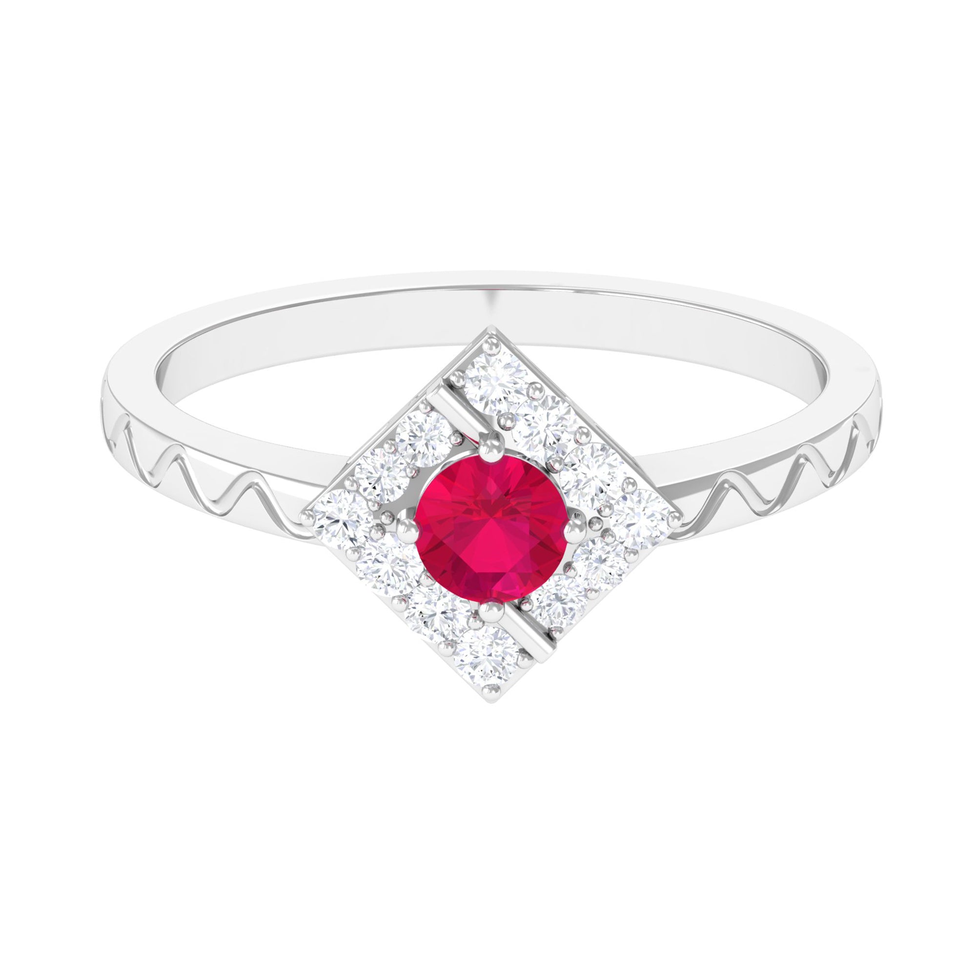 Minimal Ruby and Diamond Textured Ring AAA - Rosec Jewels