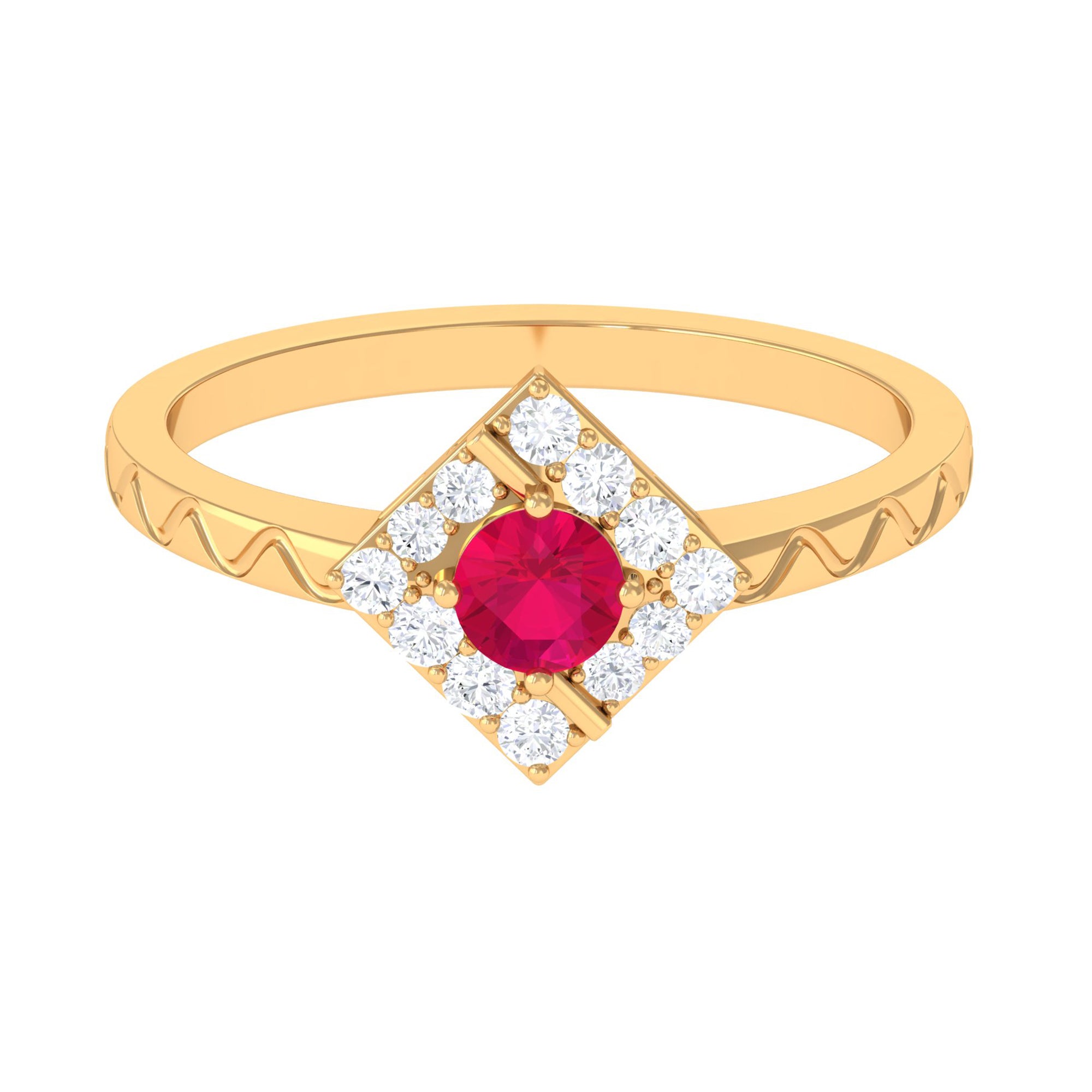 Minimal Ruby and Diamond Textured Ring AAA - Rosec Jewels