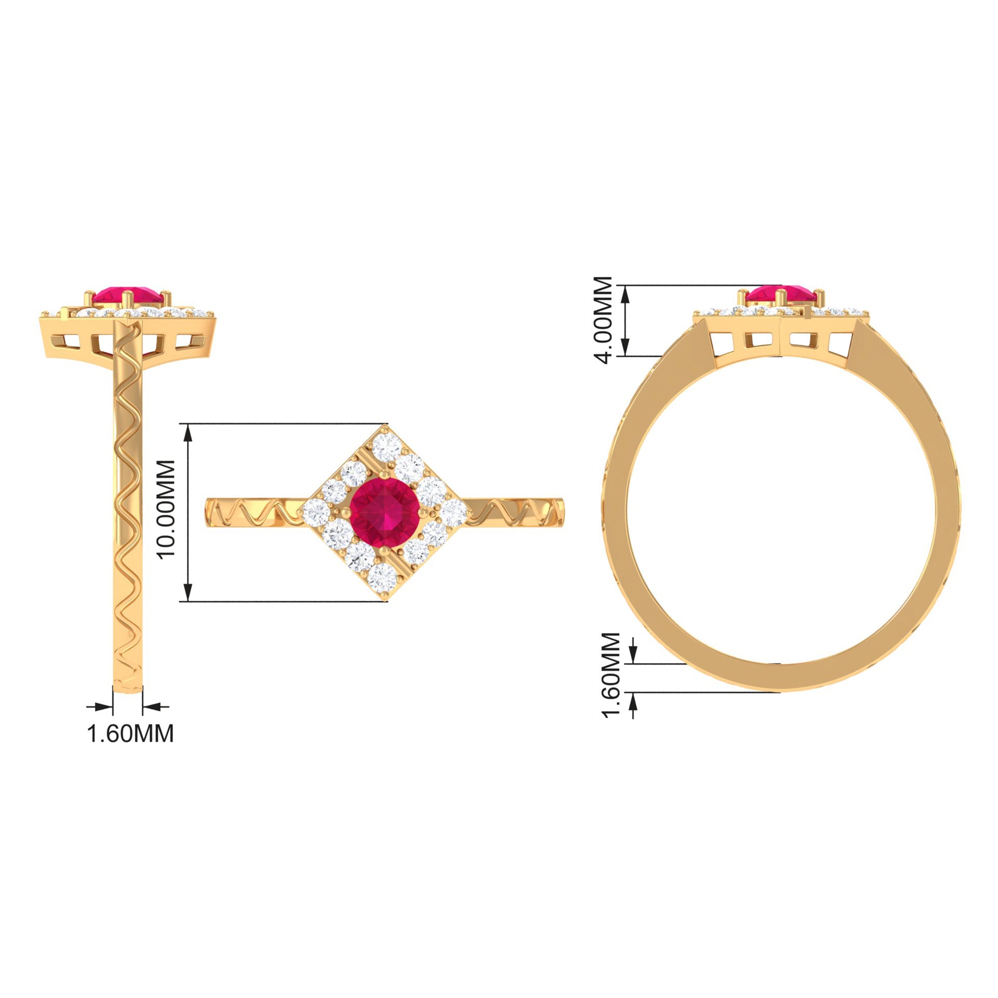 Minimal Ruby and Diamond Textured Ring AAA - Rosec Jewels