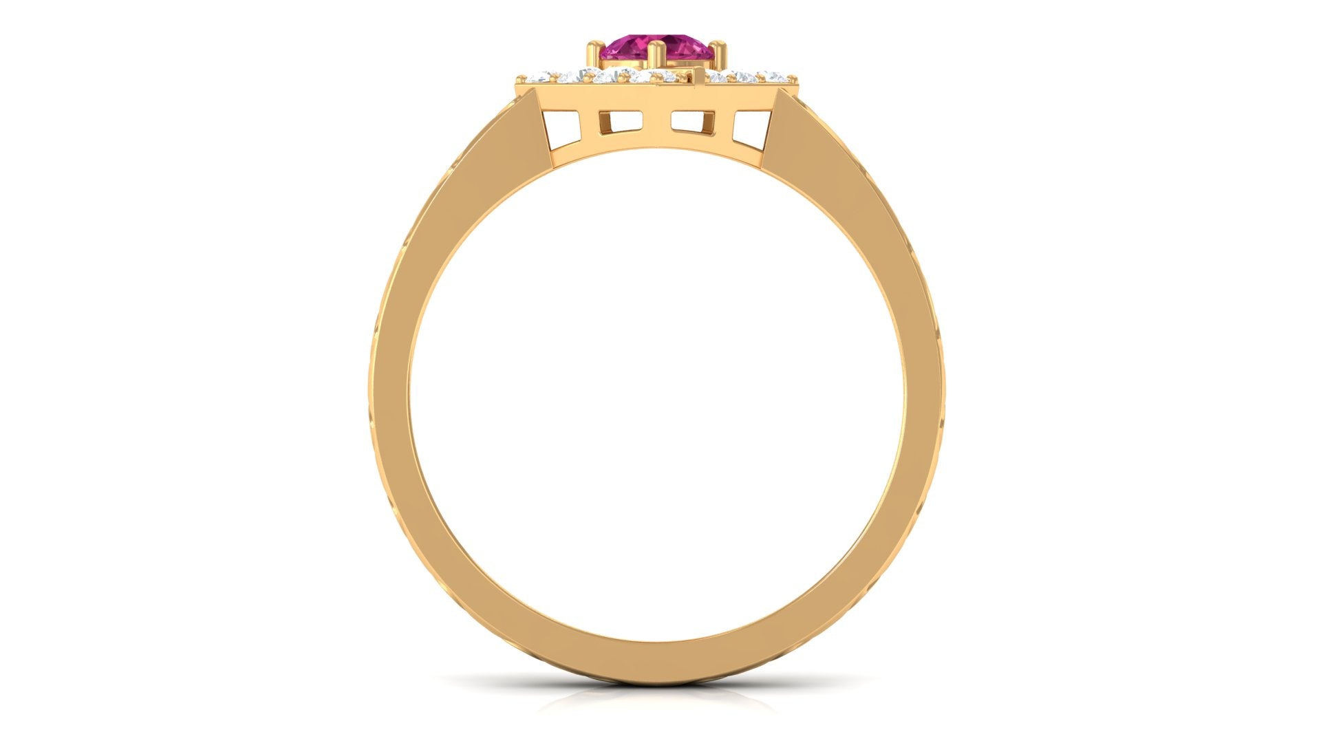 Minimal Pink Tourmaline Textured Ring with Diamond AAA - Rosec Jewels