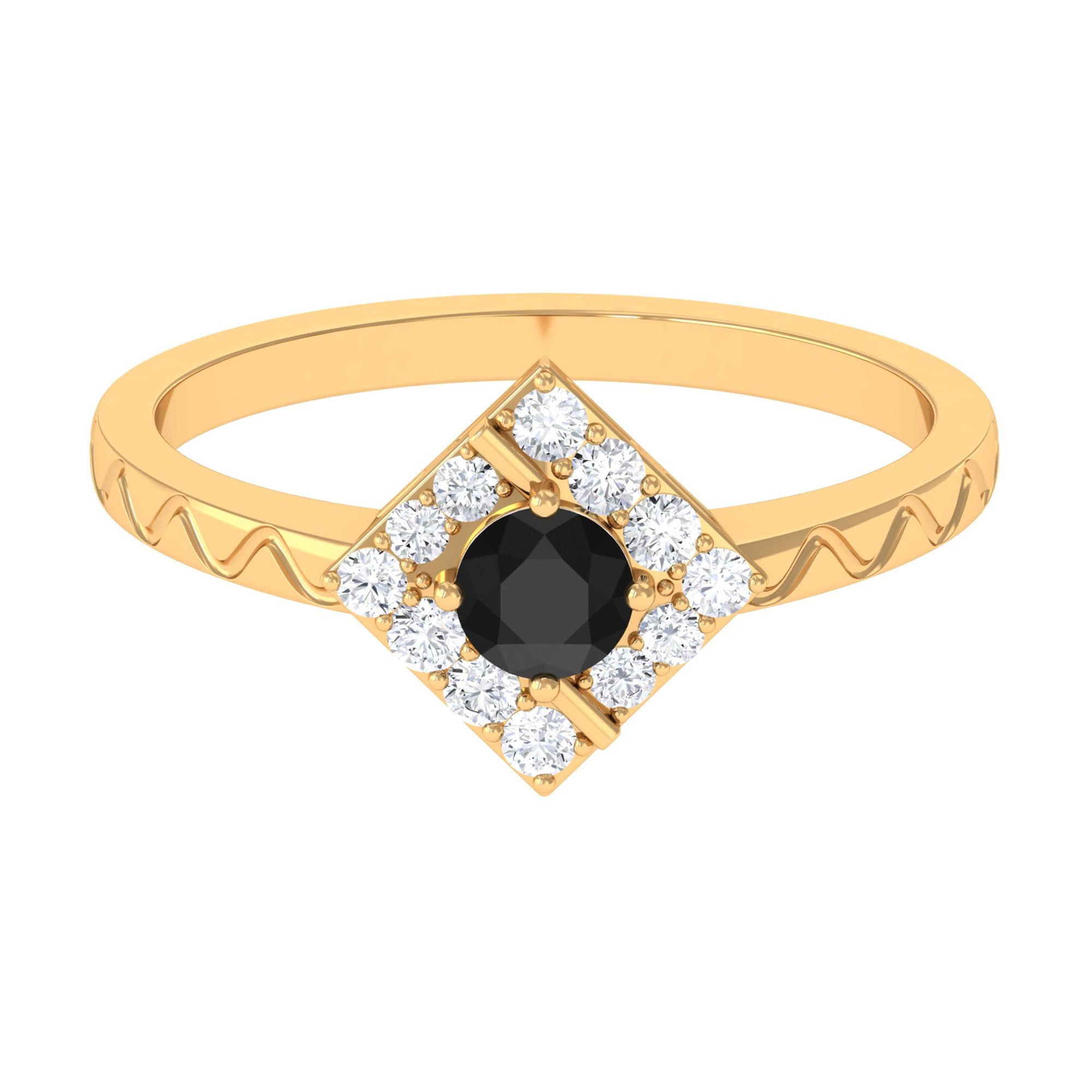 3/4 CT Black Spinel and Diamond Textured Ring AAA - Rosec Jewels