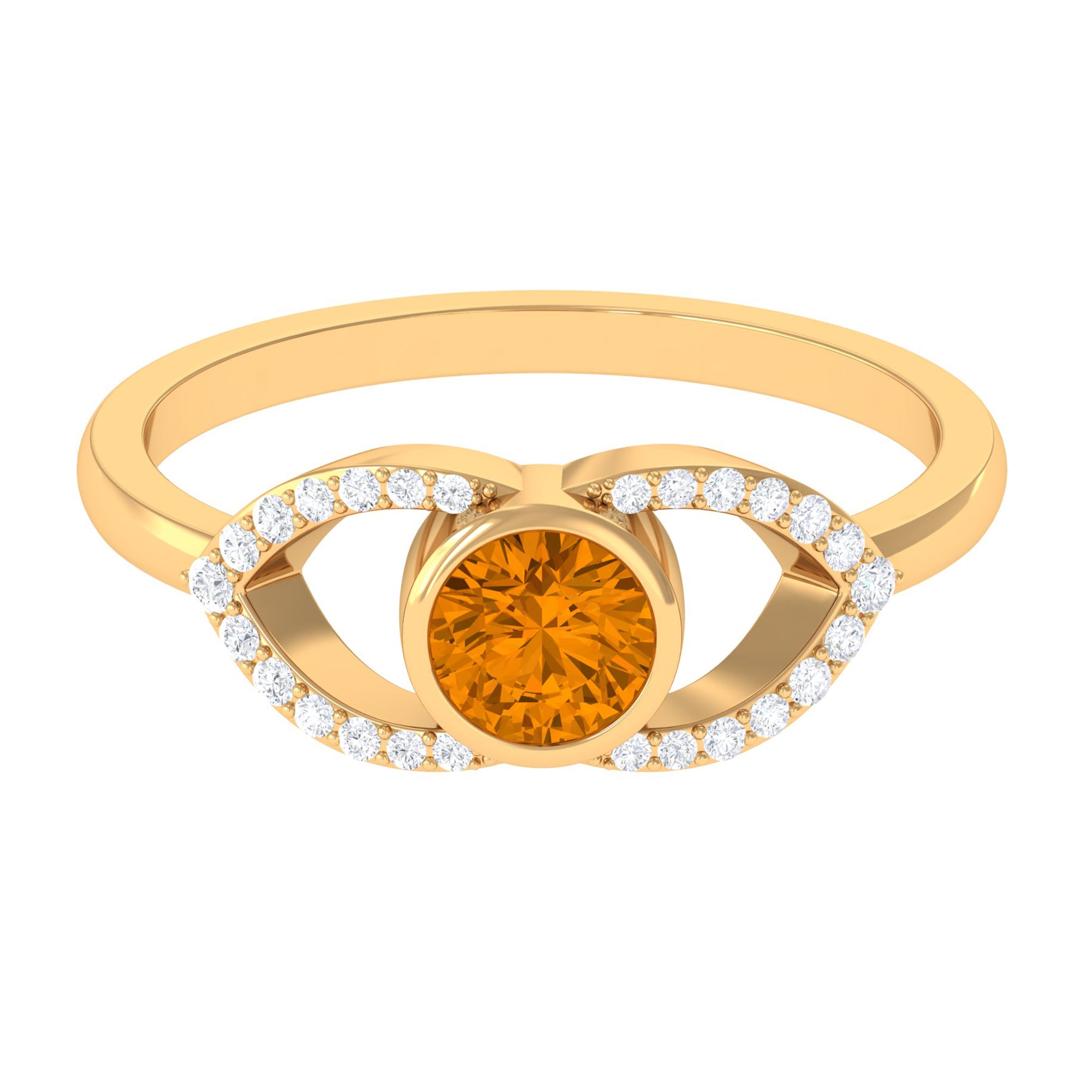 0.75 CT Split Shank Citrine Solitaire Ring with Diamond Accent AAA - Rosec Jewels
