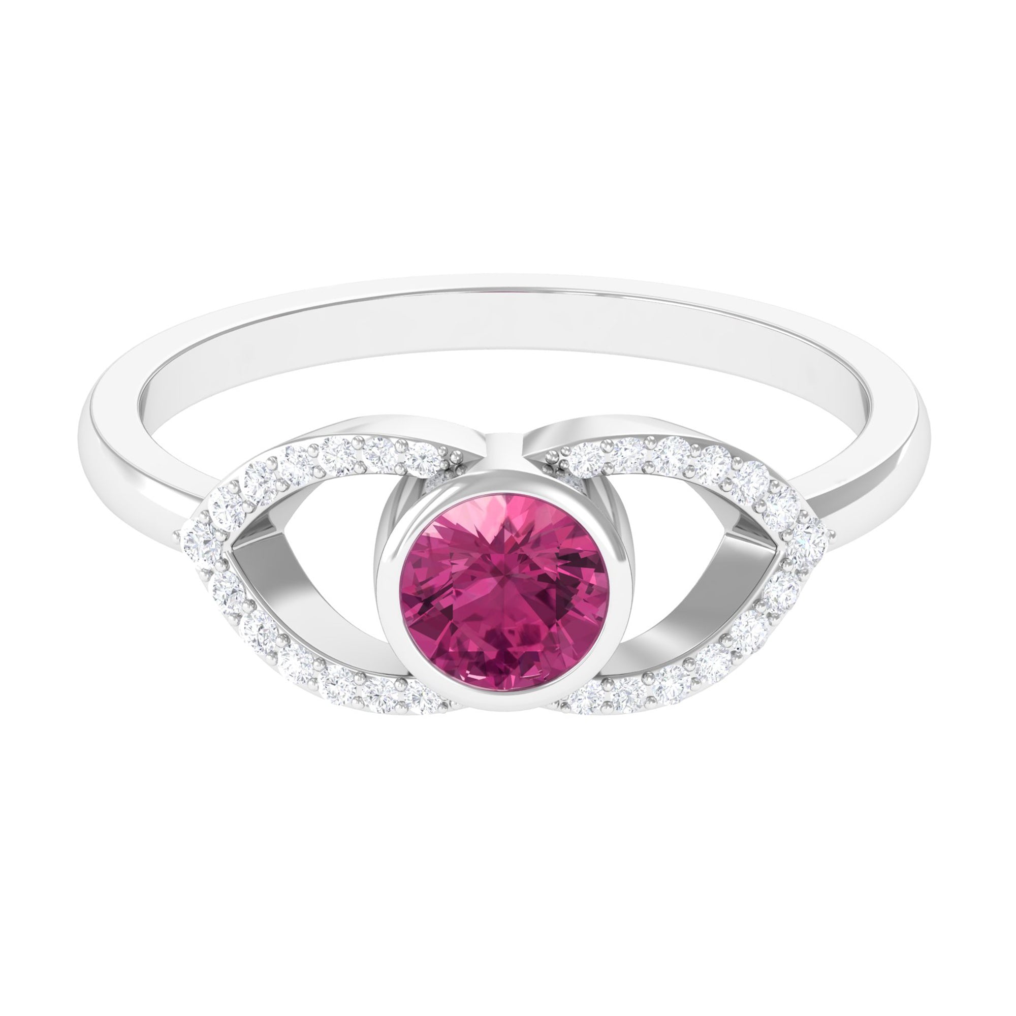 Pink Tourmaline Solitaire Split Shank Ring with Diamond
