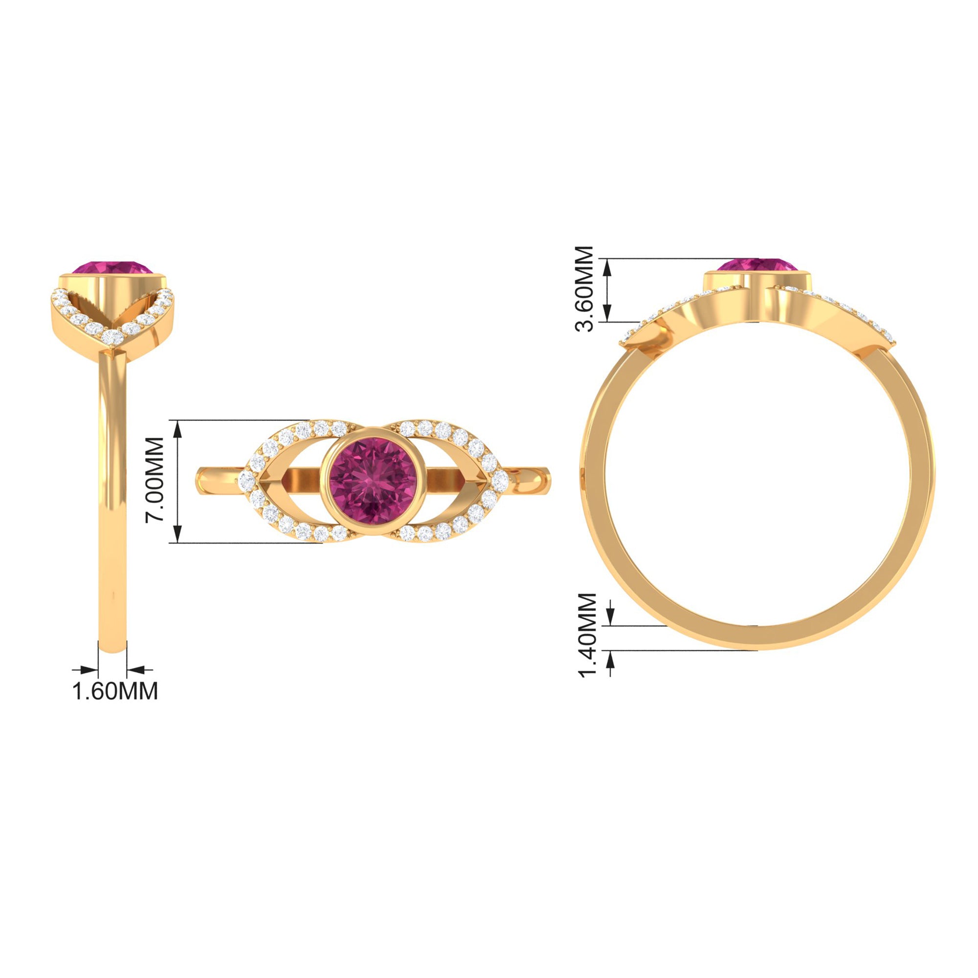 Pink Tourmaline Solitaire Split Shank Ring with Diamond AAA - Rosec Jewels