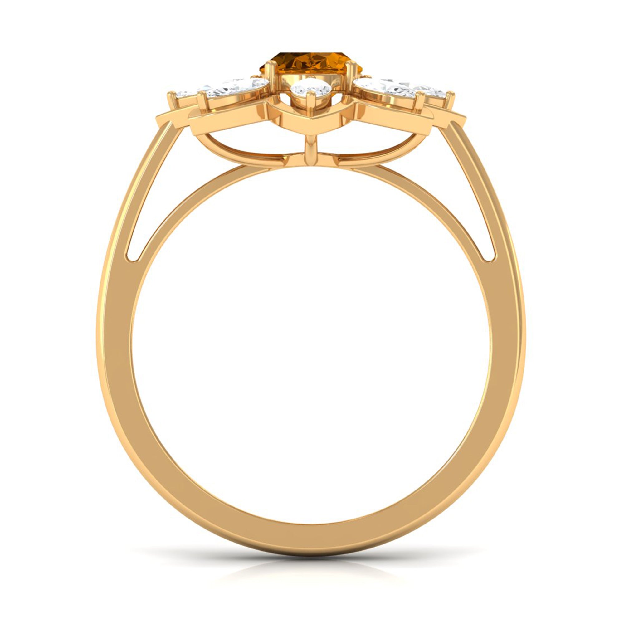 1 Carat Oval Cut Citrine Flower Engagement Ring with Diamond Stones AAA - Rosec Jewels