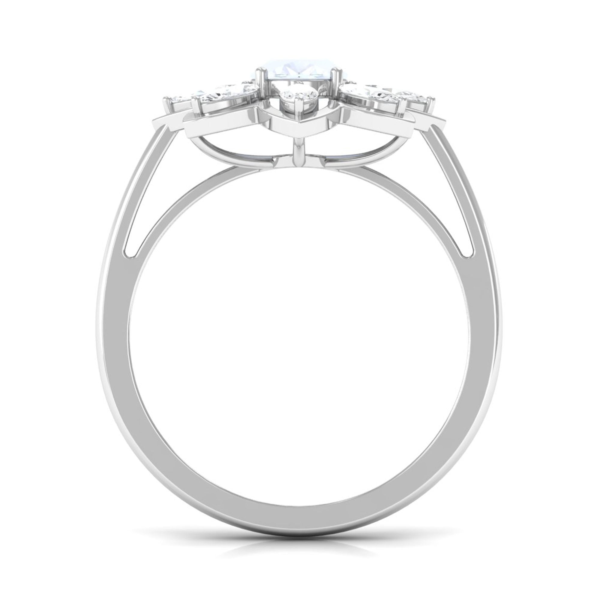 Oval Cut Moonstone and Diamond Flower Cocktail Ring AAA - Rosec Jewels