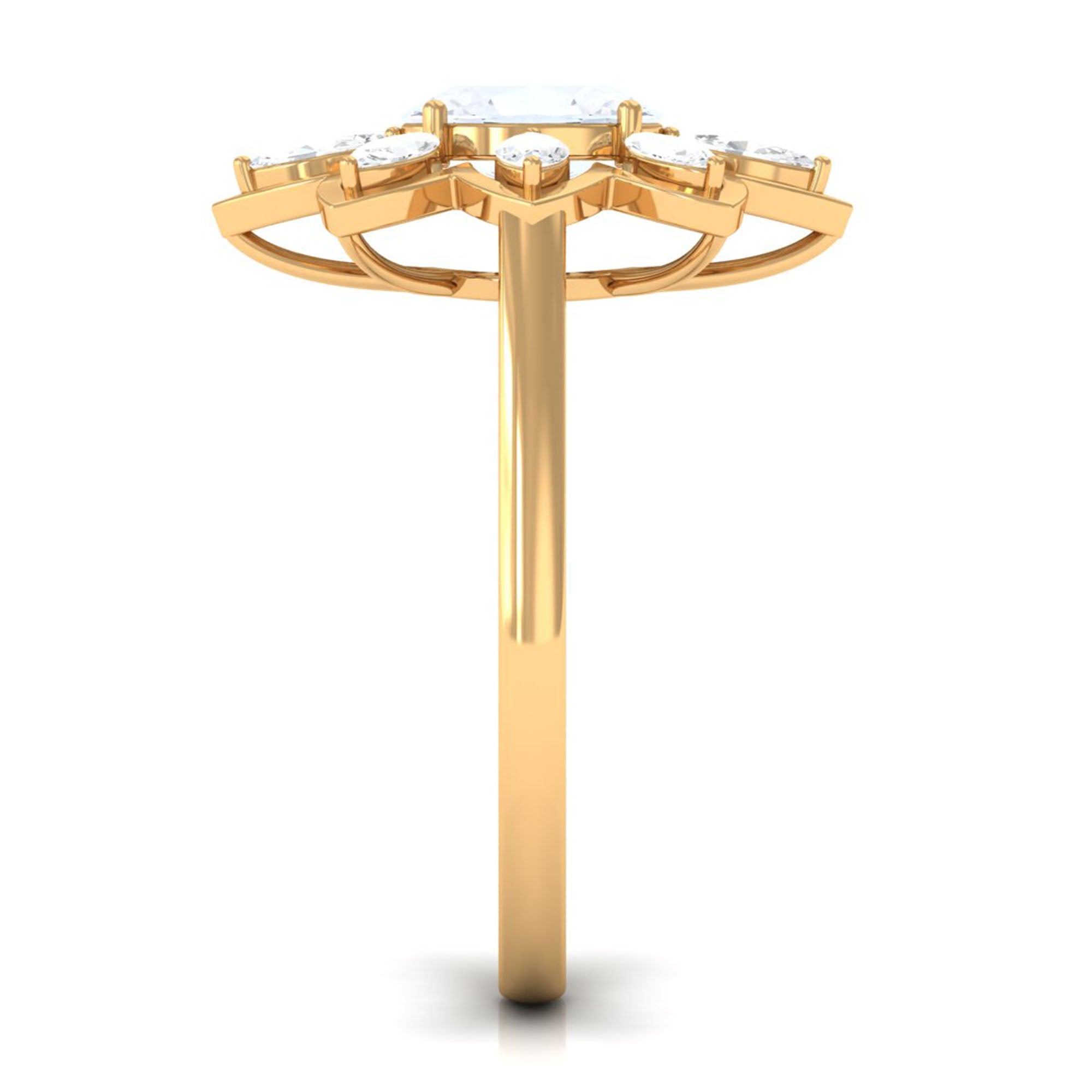 Oval Cut Moonstone and Diamond Flower Cocktail Ring AAA - Rosec Jewels