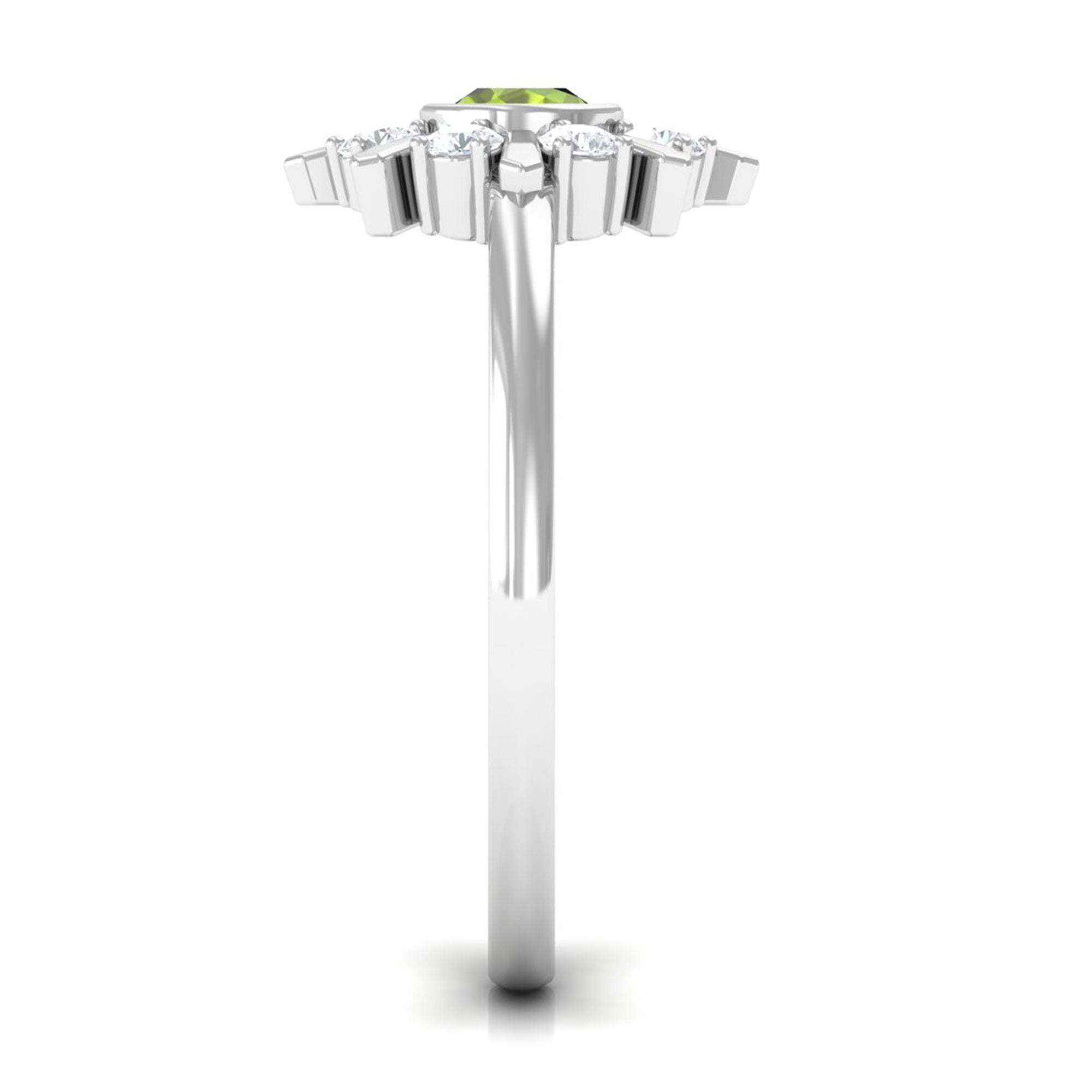 0.50 CT Natural Peridot Statement Ring with Diamond Stones AAA - Rosec Jewels