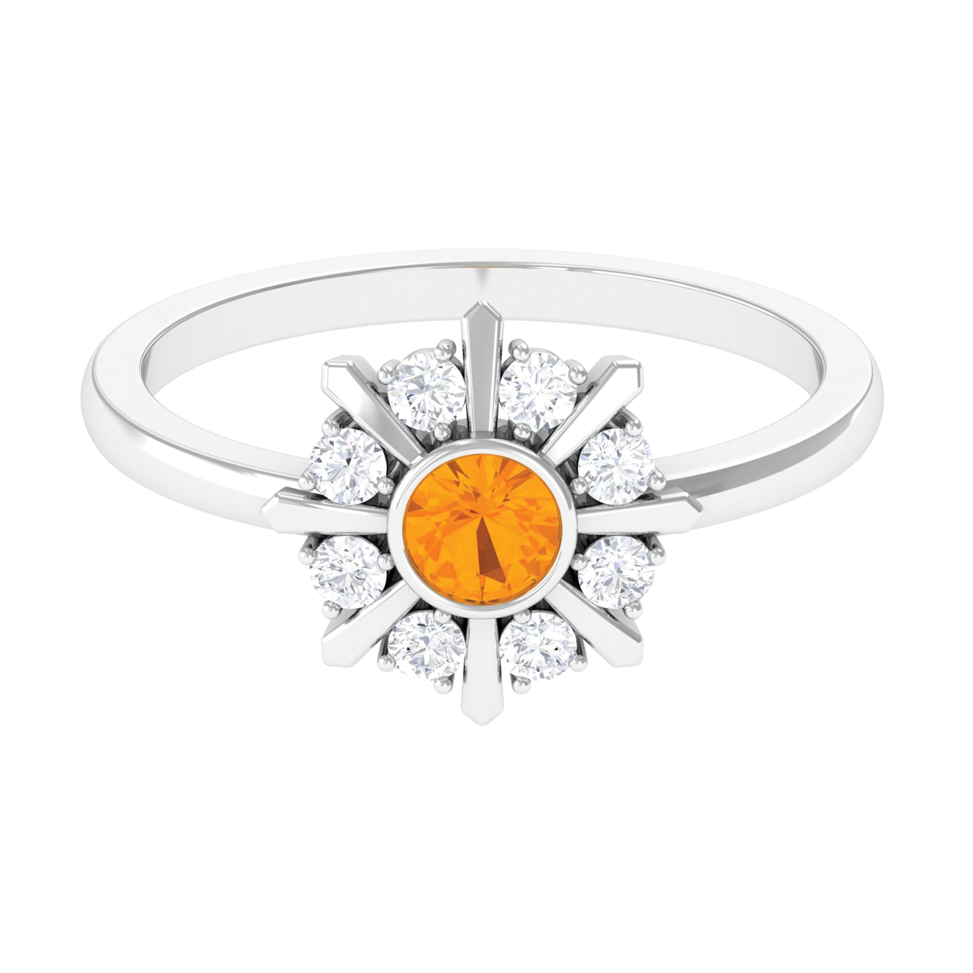 1/2 Carat Bezel Set Fire Opal Statement Ring with Diamond AAA - Rosec Jewels