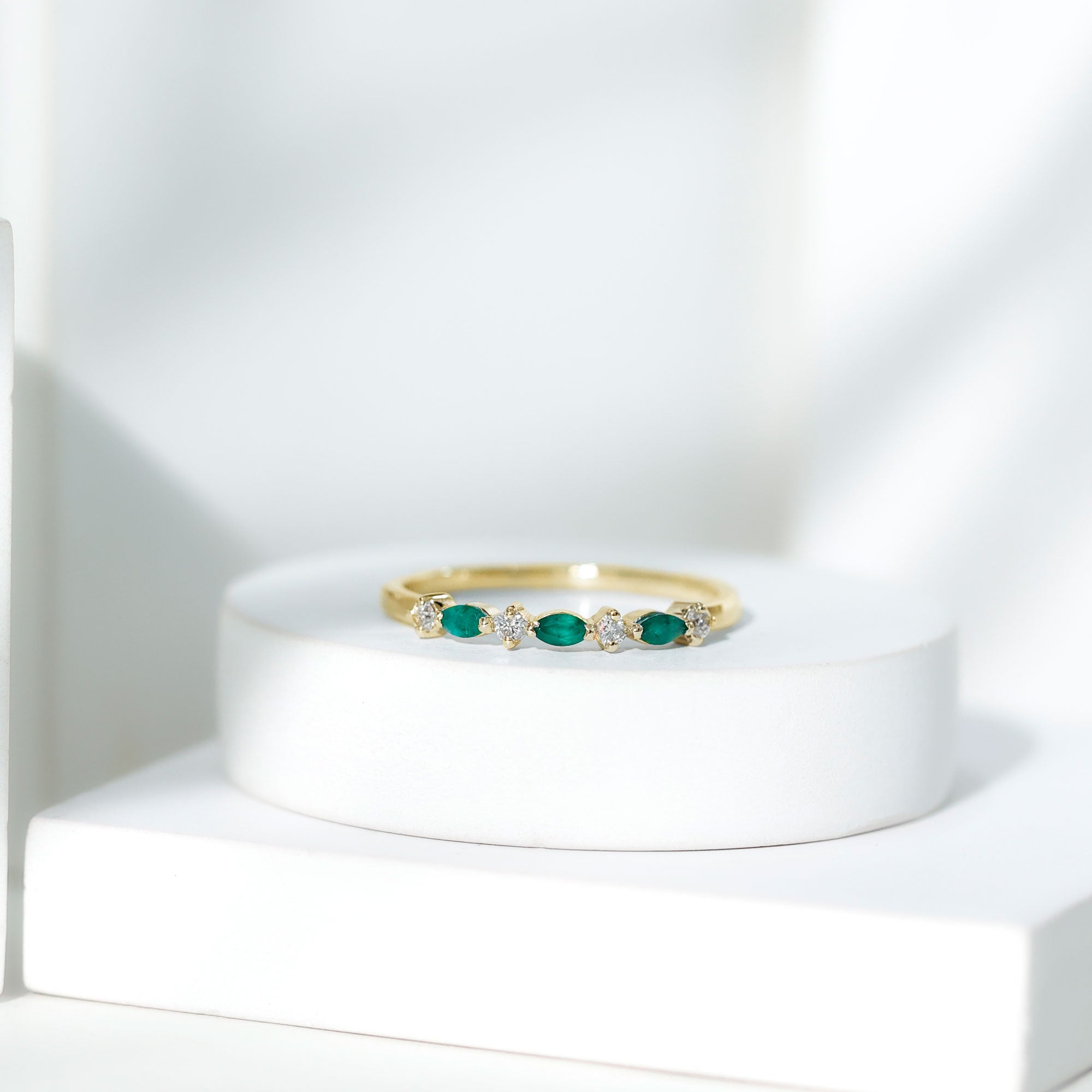 Rosec Jewels-Genuine Emerald and Diamond Minimalist Half Eternity Ring