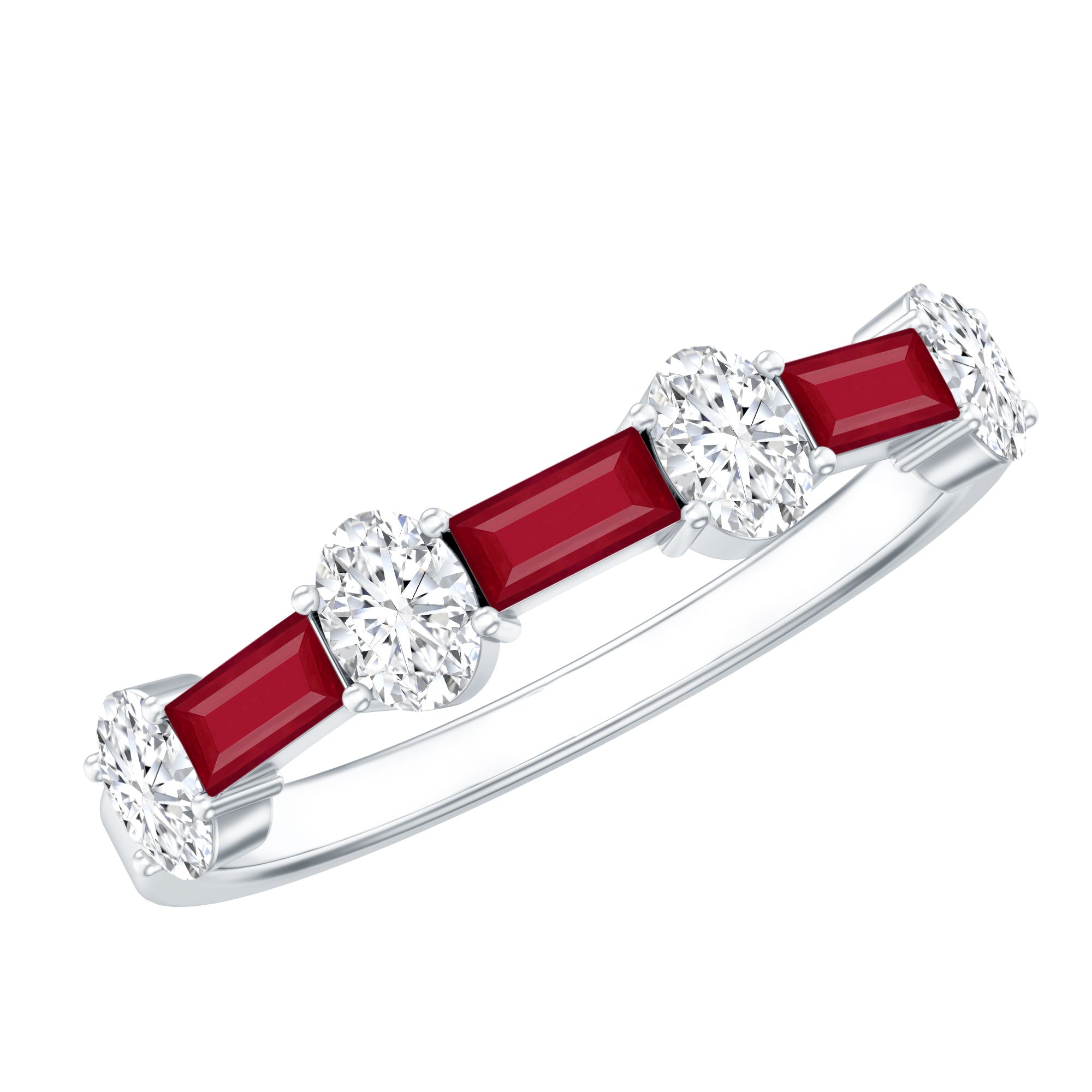 Ruby and Lab Grown Diamond Half Eternity Ring Lab - ( EF-VS ) - Rosec Jewels