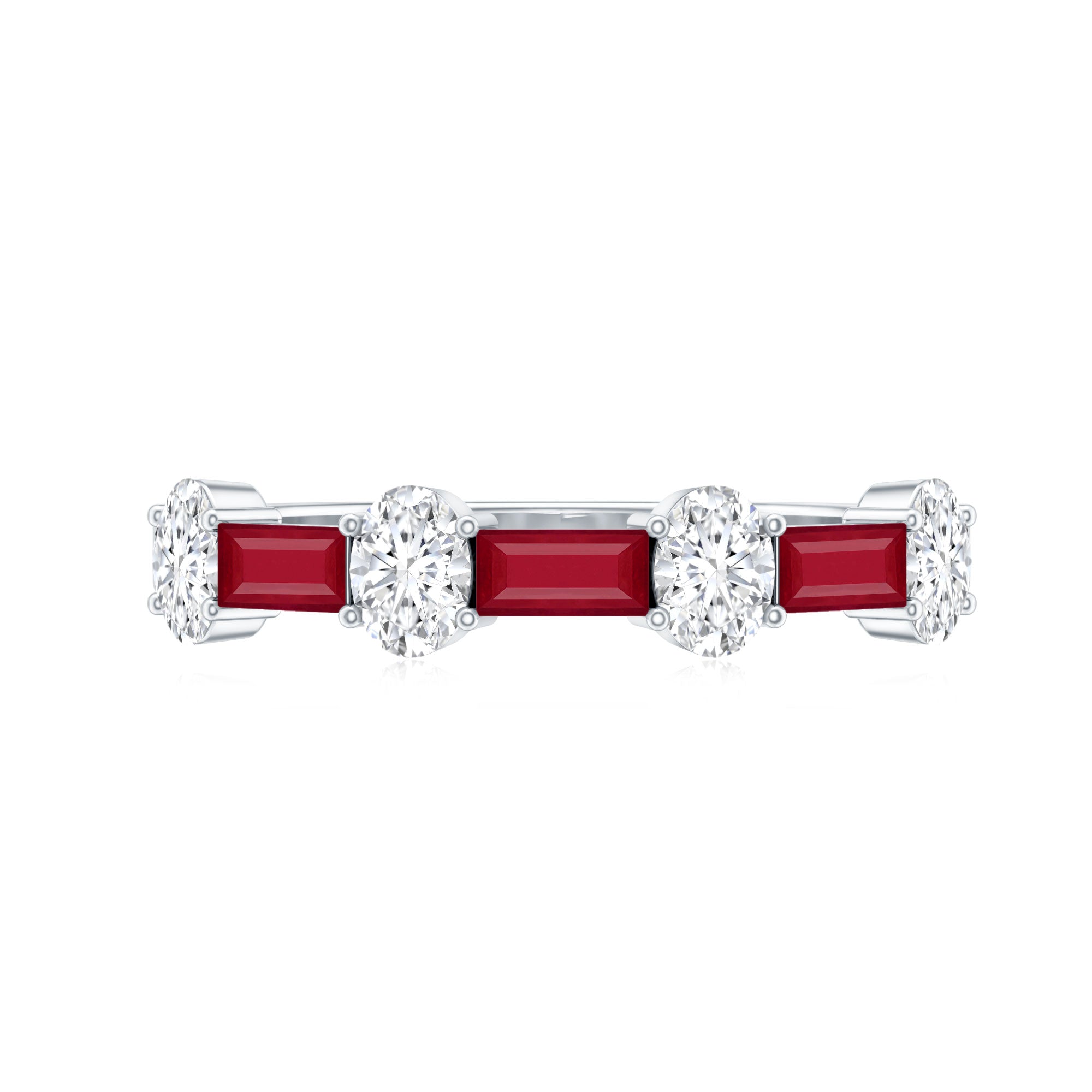 Ruby and Lab Grown Diamond Half Eternity Ring Lab - ( EF-VS ) - Rosec Jewels