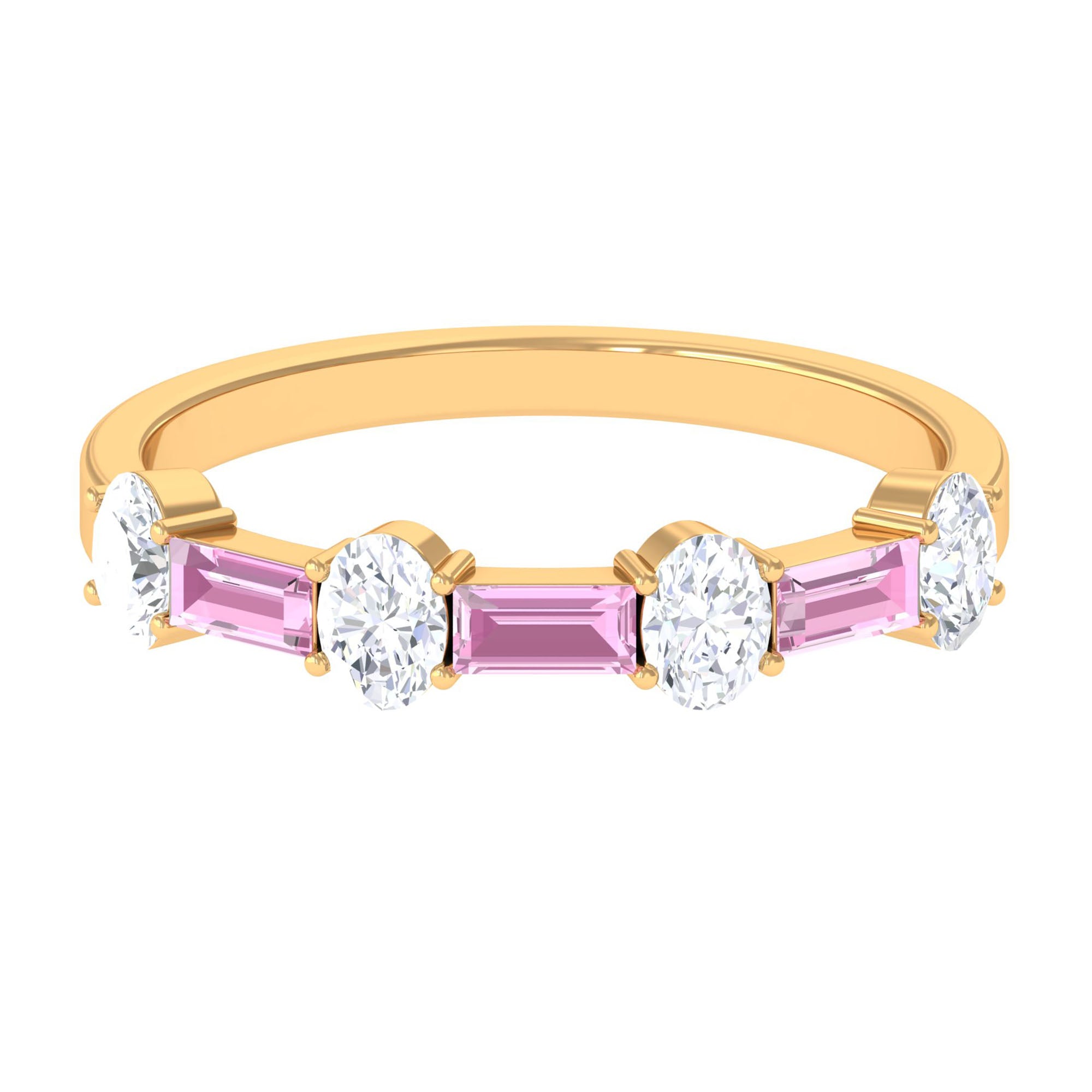 1.25 CT Natural Pink Tourmaline Semi Eternity Ring with Moissanite AAA - Rosec Jewels