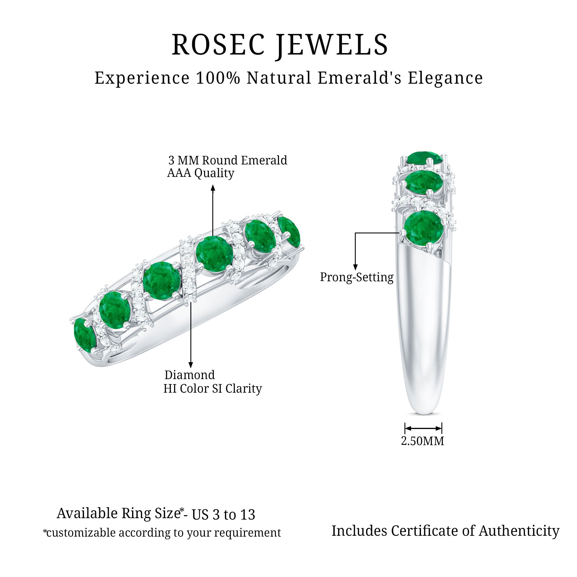 Emerald and Diamond Designer Wedding Band for Women AAA - Rosec Jewels