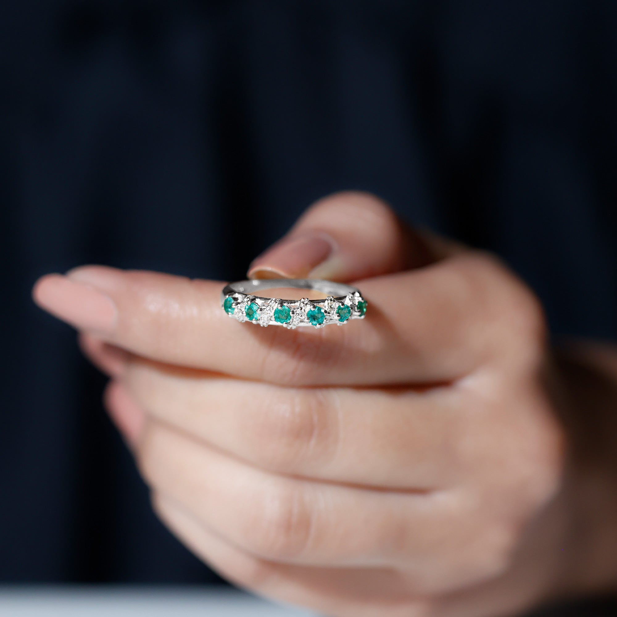 Emerald and Diamond Designer Wedding Band for Women AAA - Rosec Jewels
