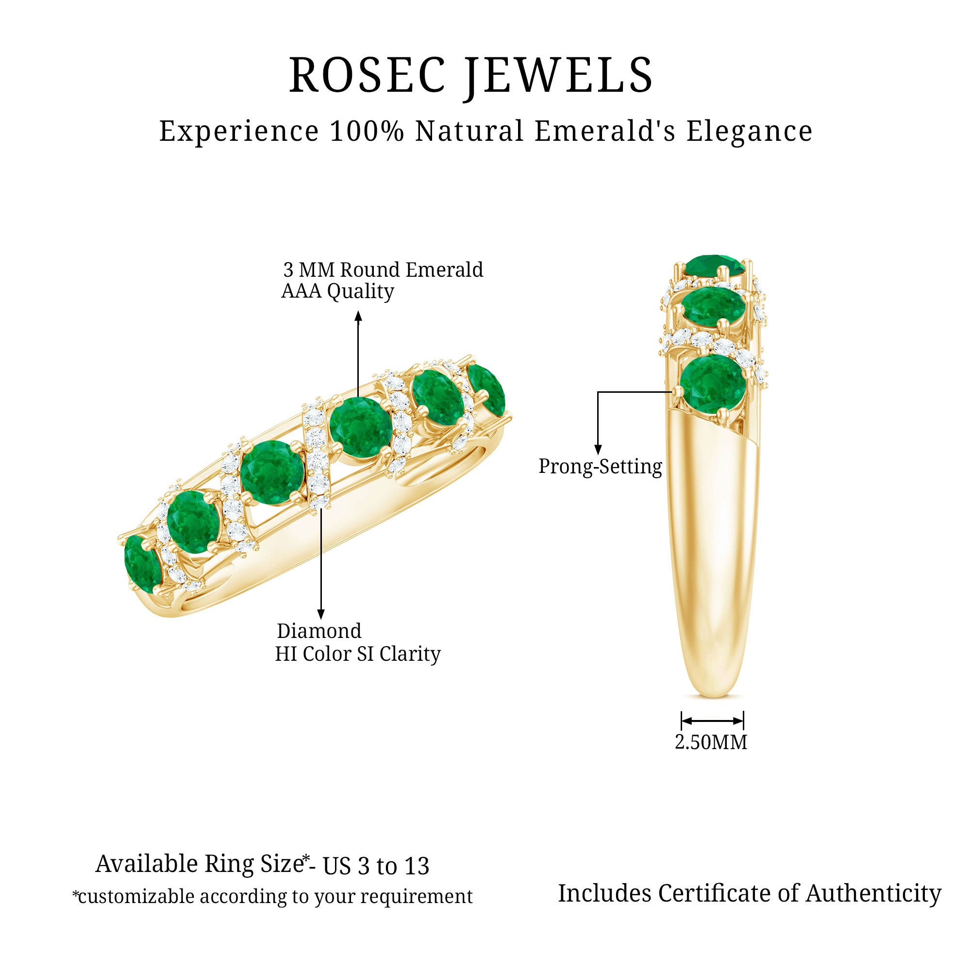 Emerald and Diamond Designer Wedding Band for Women AAA - Rosec Jewels