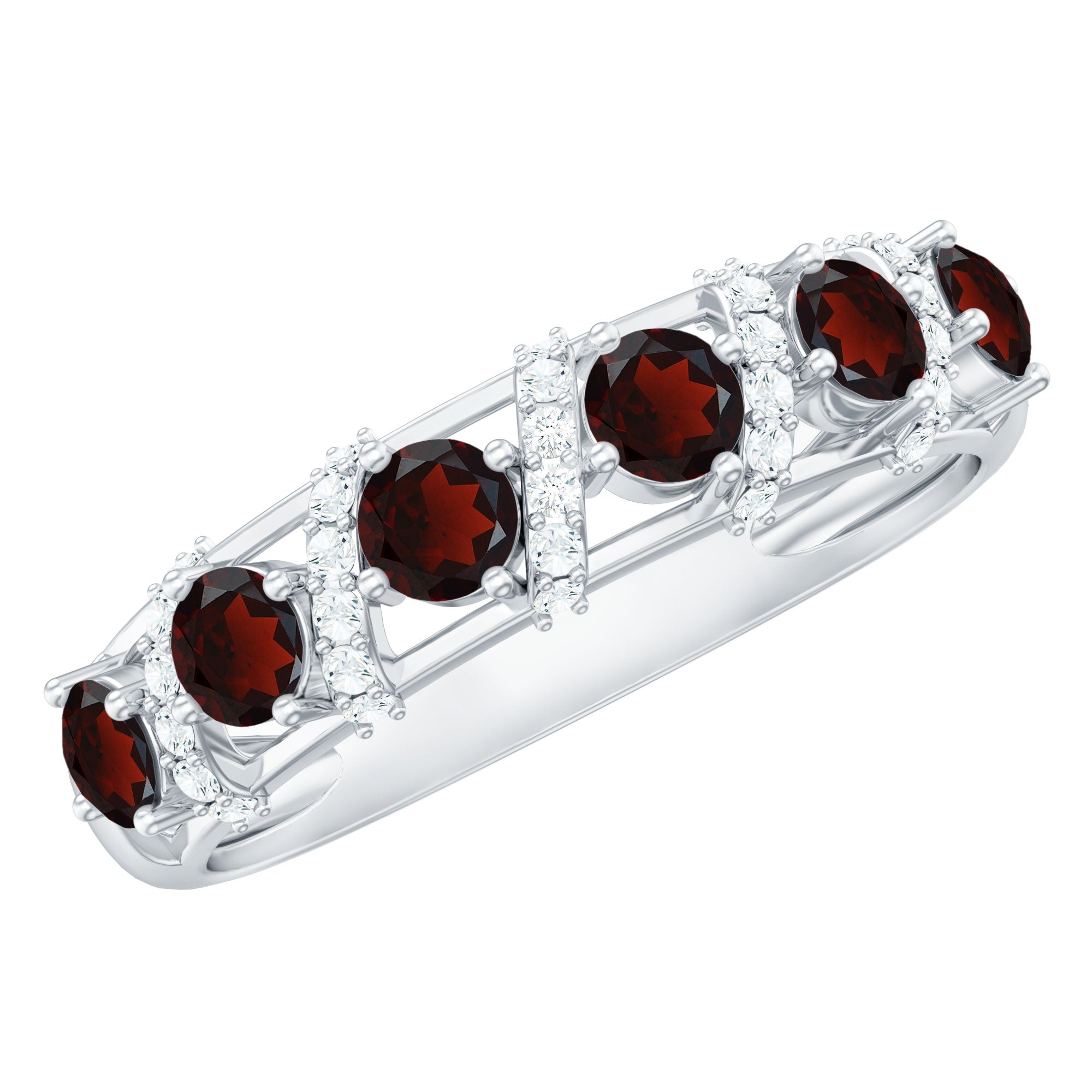 Genuine Red Garnet Diamond Half Eternity Ring for Anniversary AAA - Rosec Jewels