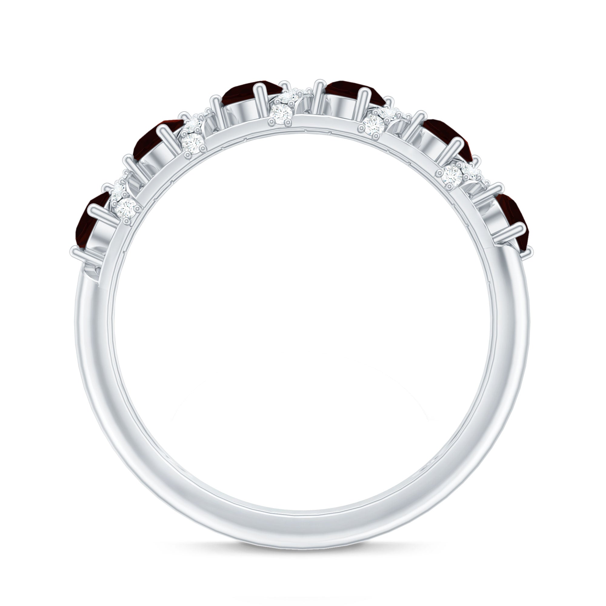 Genuine Red Garnet Diamond Half Eternity Ring for Anniversary AAA - Rosec Jewels