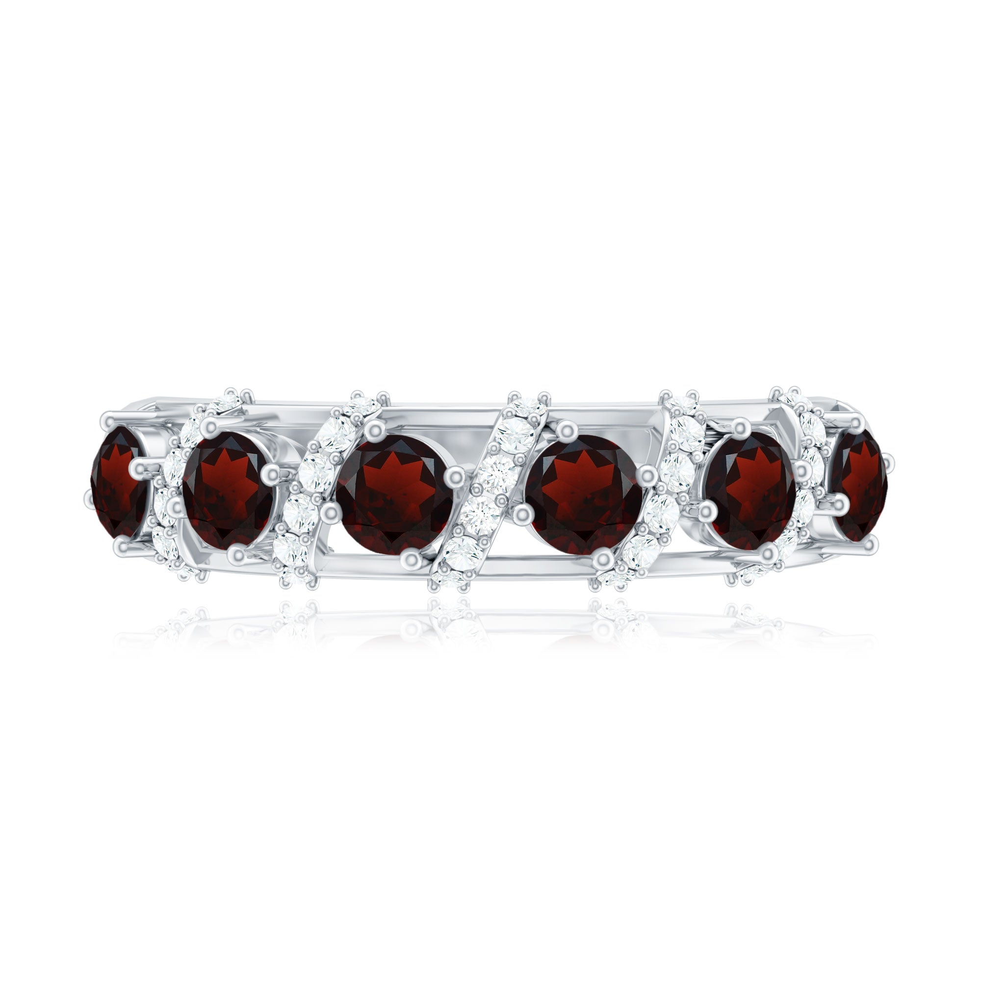 Genuine Red Garnet Diamond Half Eternity Ring for Anniversary AAA - Rosec Jewels