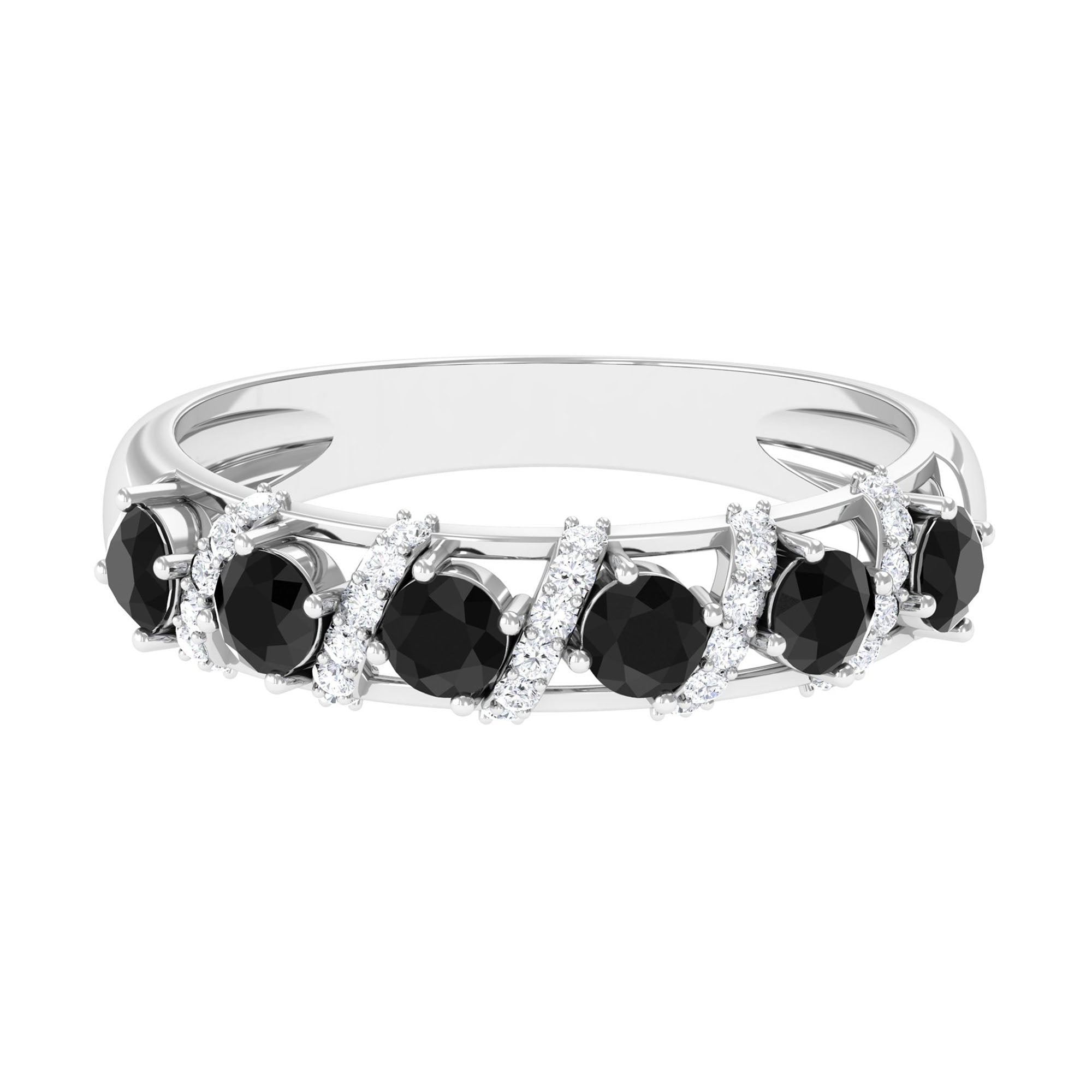 Black Spinel Designer Anniversary Band with Diamond AAA - Rosec Jewels