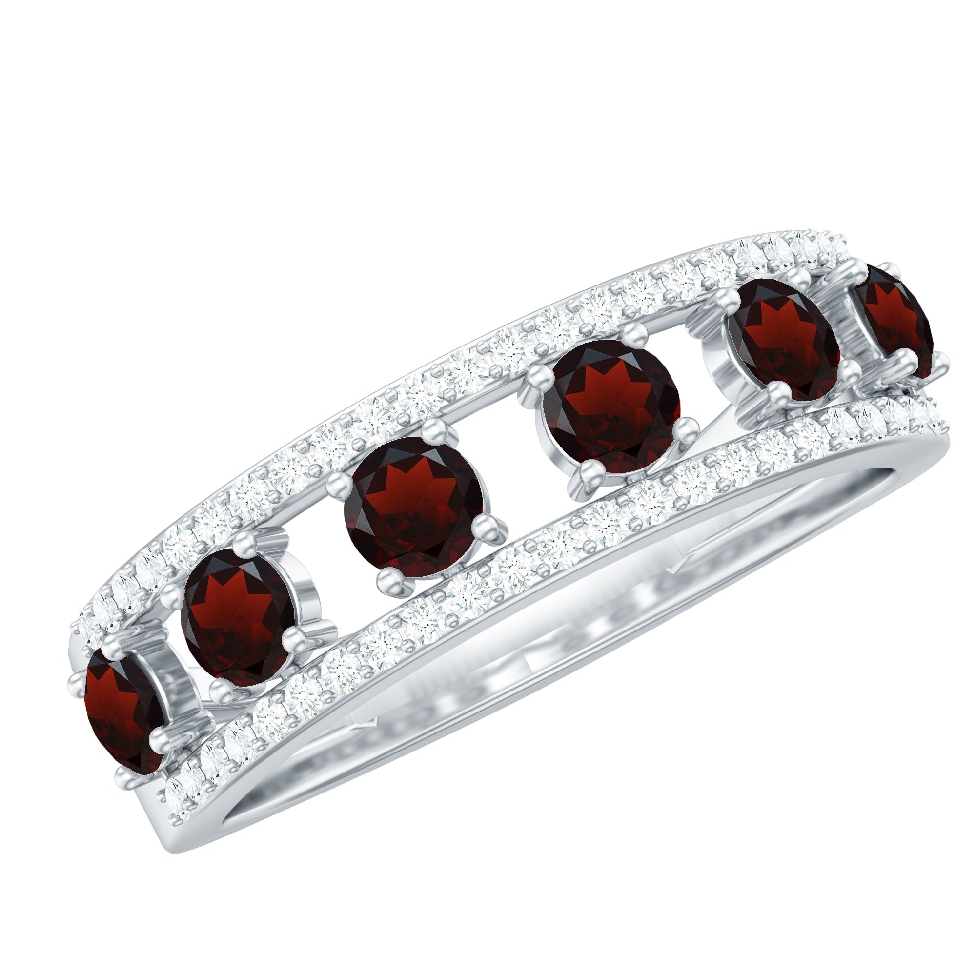 Natural Garnet Half Eternity Band with Diamond AAA - Rosec Jewels