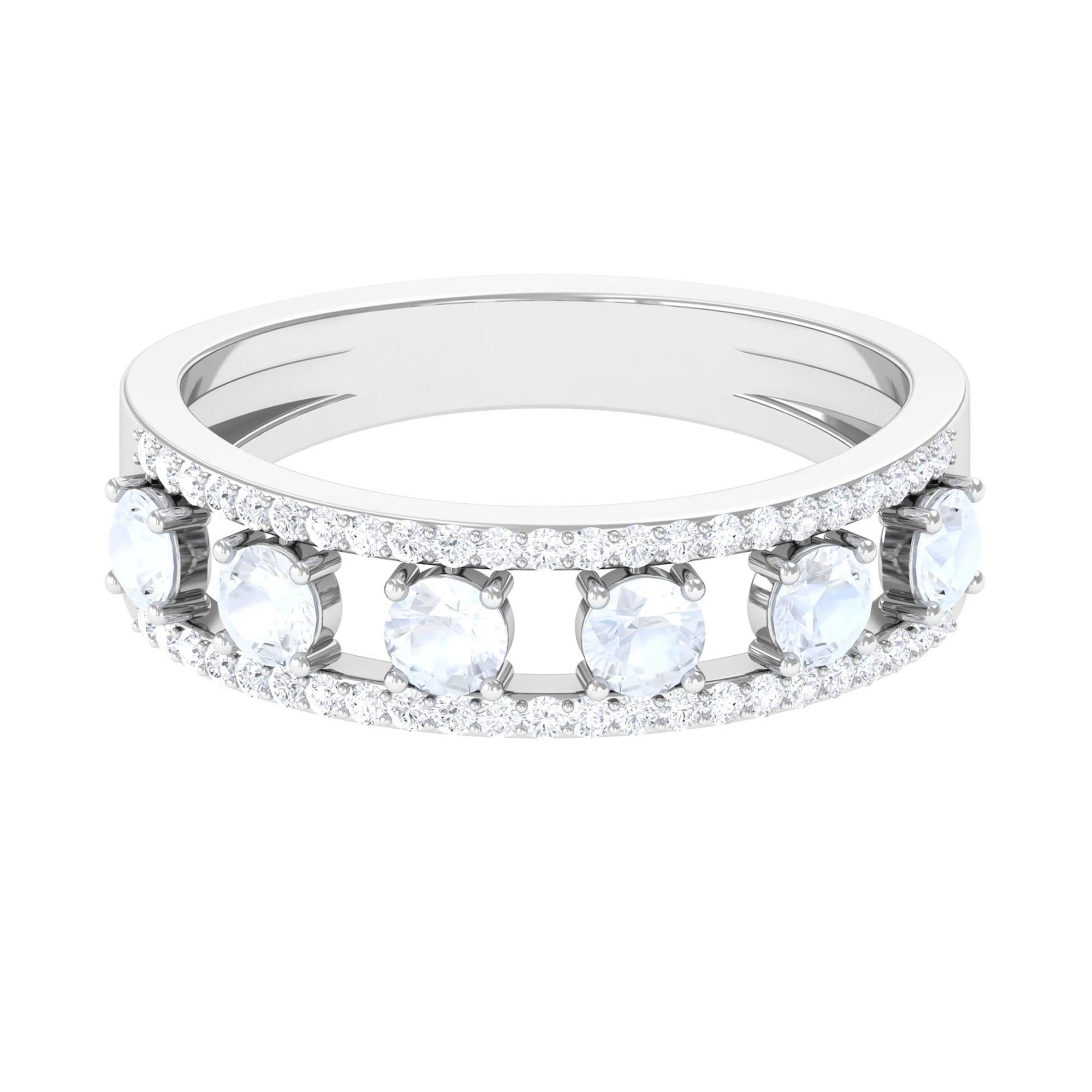 Real Moonstone and Diamond Anniversary Ring AAA - Rosec Jewels