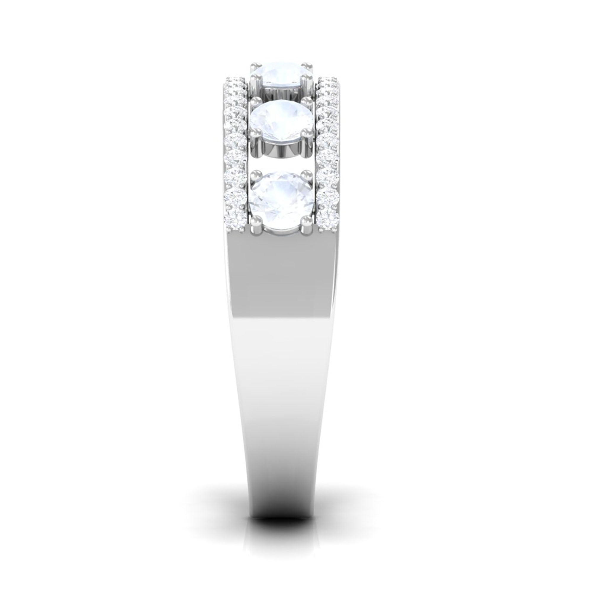 Real Moonstone and Diamond Anniversary Ring AAA - Rosec Jewels