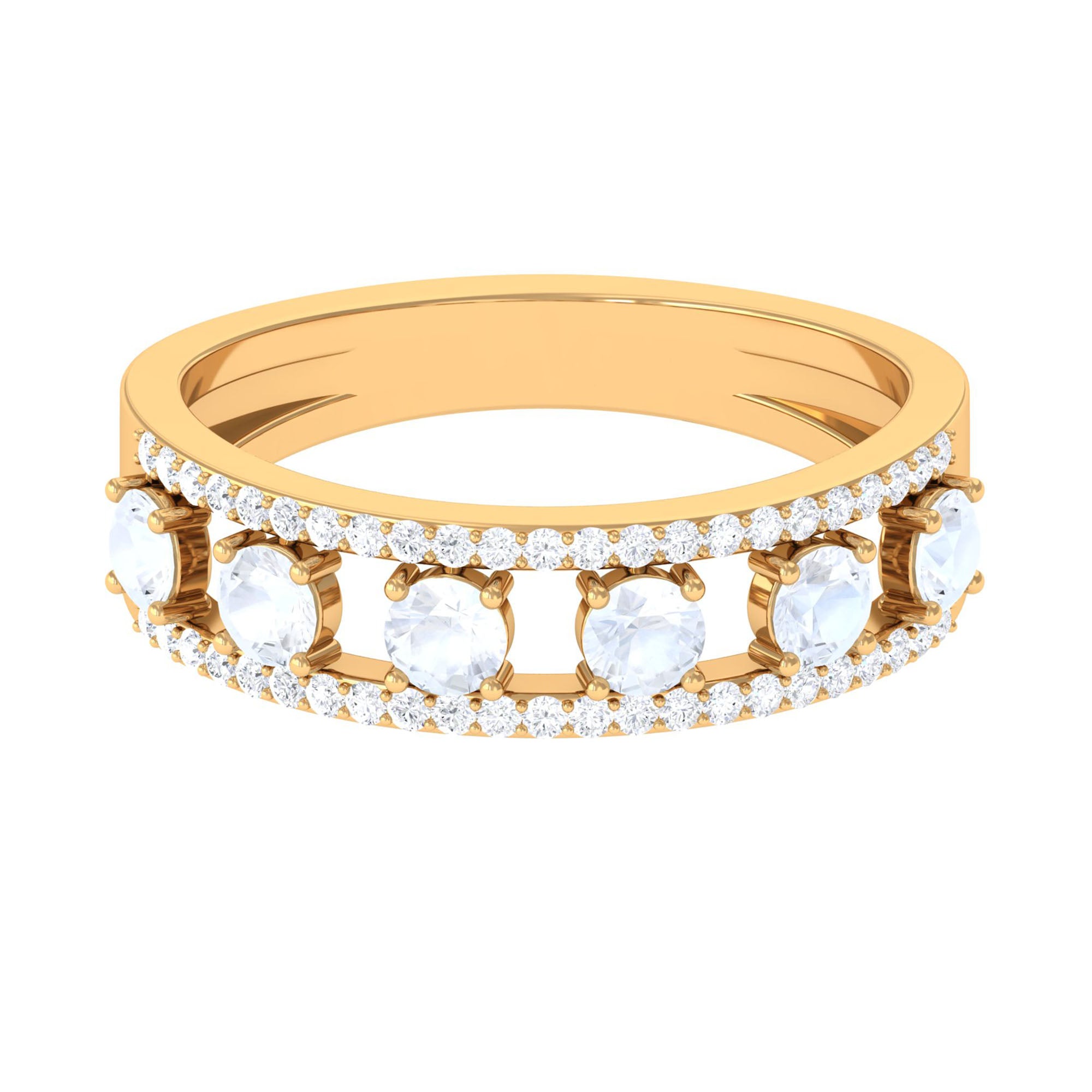 Real Moonstone and Diamond Anniversary Ring AAA - Rosec Jewels