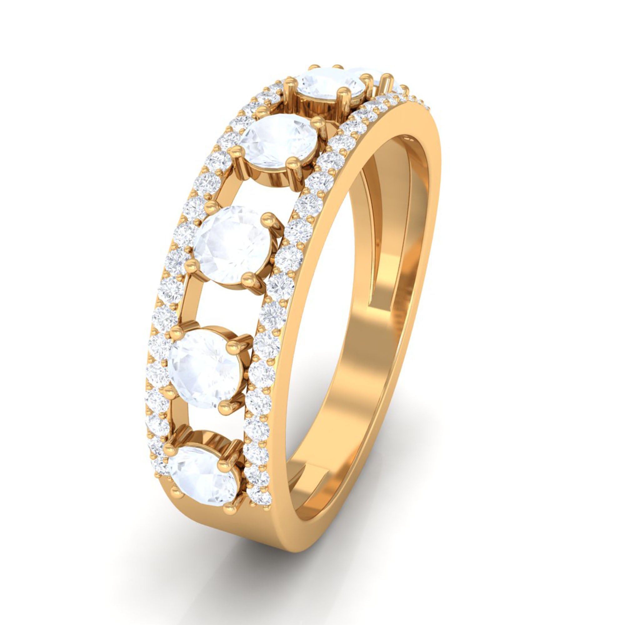 Real Moonstone and Diamond Anniversary Ring AAA - Rosec Jewels