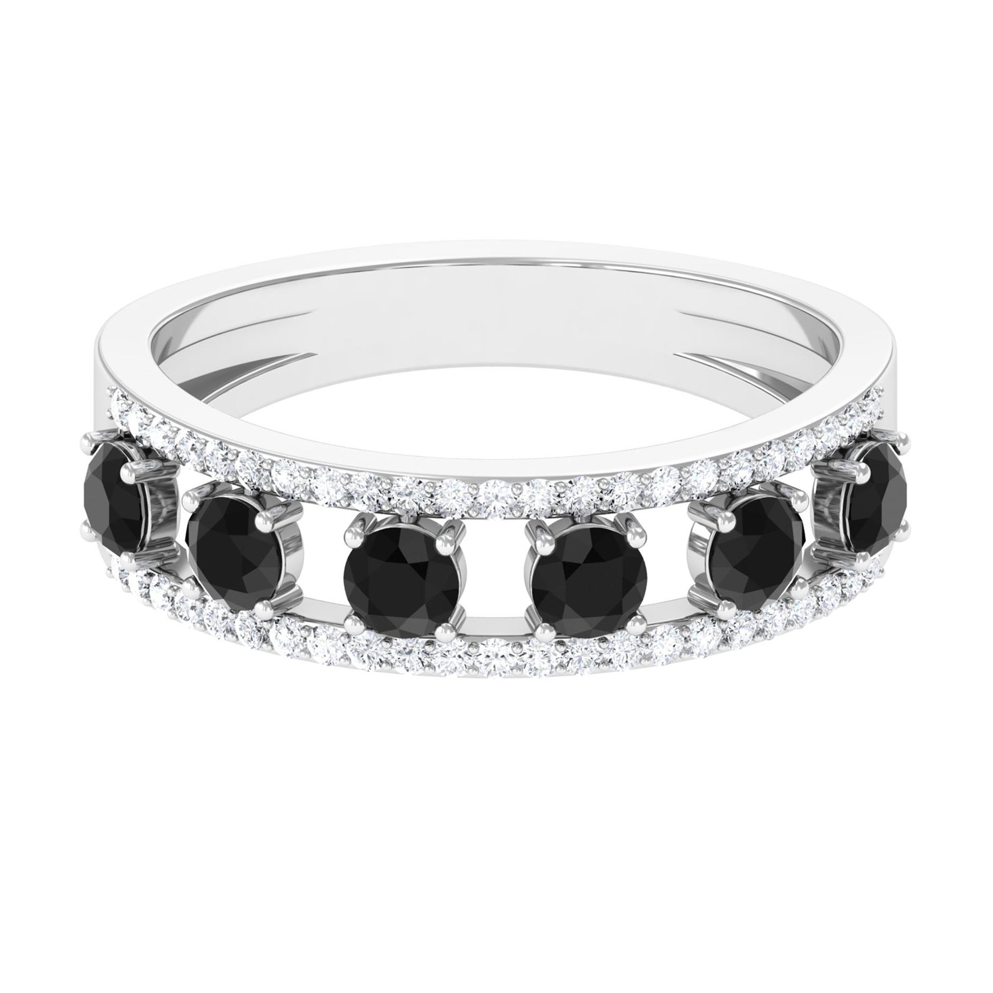 3/4 CT Black Spinel Anniversary Band Ring with Diamond AAA - Rosec Jewels