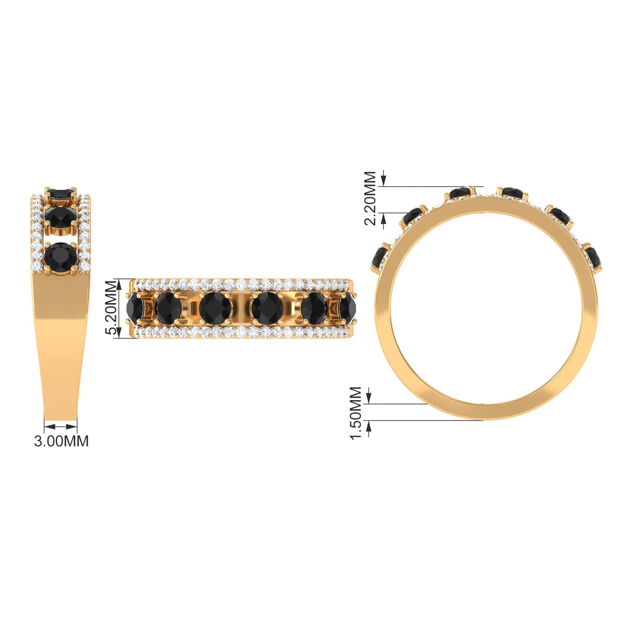 3/4 CT Black Spinel Anniversary Band Ring with Diamond AAA - Rosec Jewels