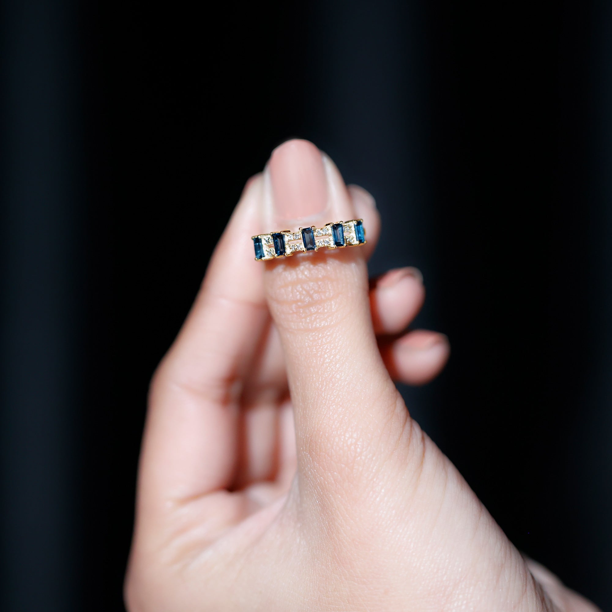 Baguette London Blue Topaz Half Eternity Band with Diamond AAA - Rosec Jewels